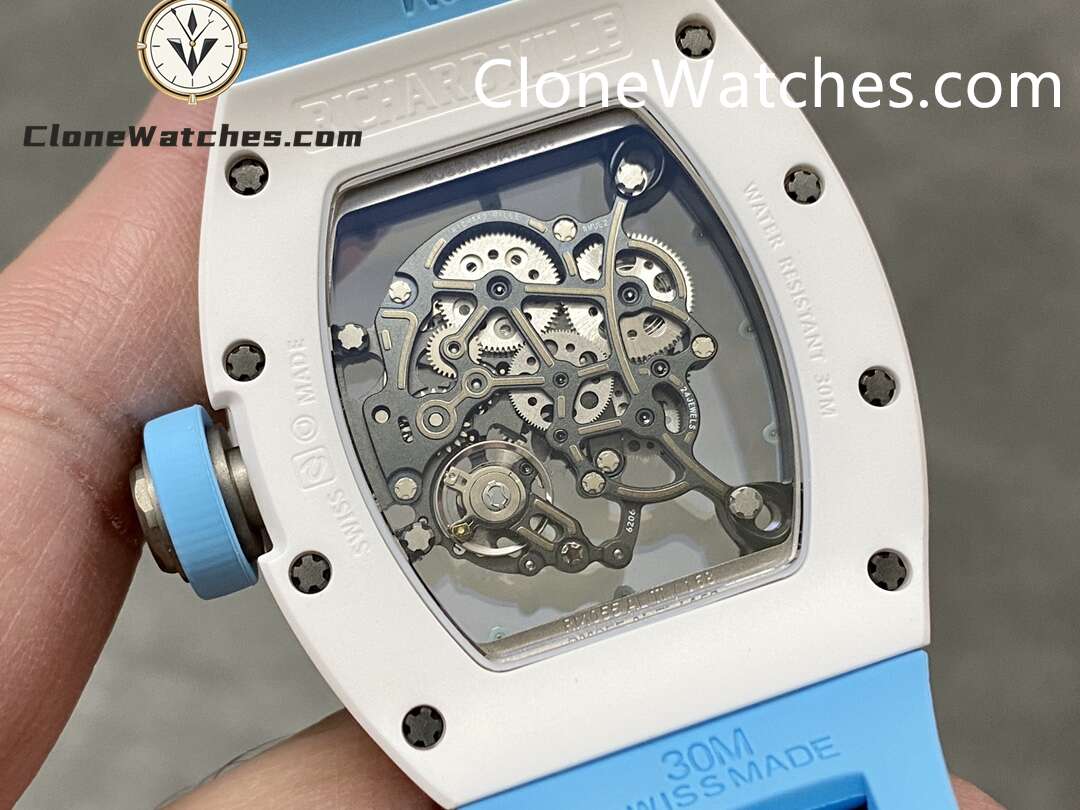 Richard Mille Super Clone Watches 1:1 RM 055 Ceramics Tourbillon Blue Strap