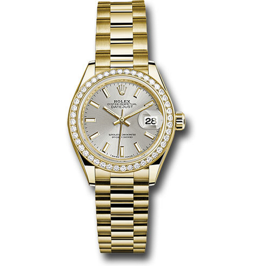 Rolex Lady Datejust Silver Dial Automatic 18 Carat Yellow Gold President Watch 279138SSP（Lifetime free warranty+90-days replacement service & Refund!.）