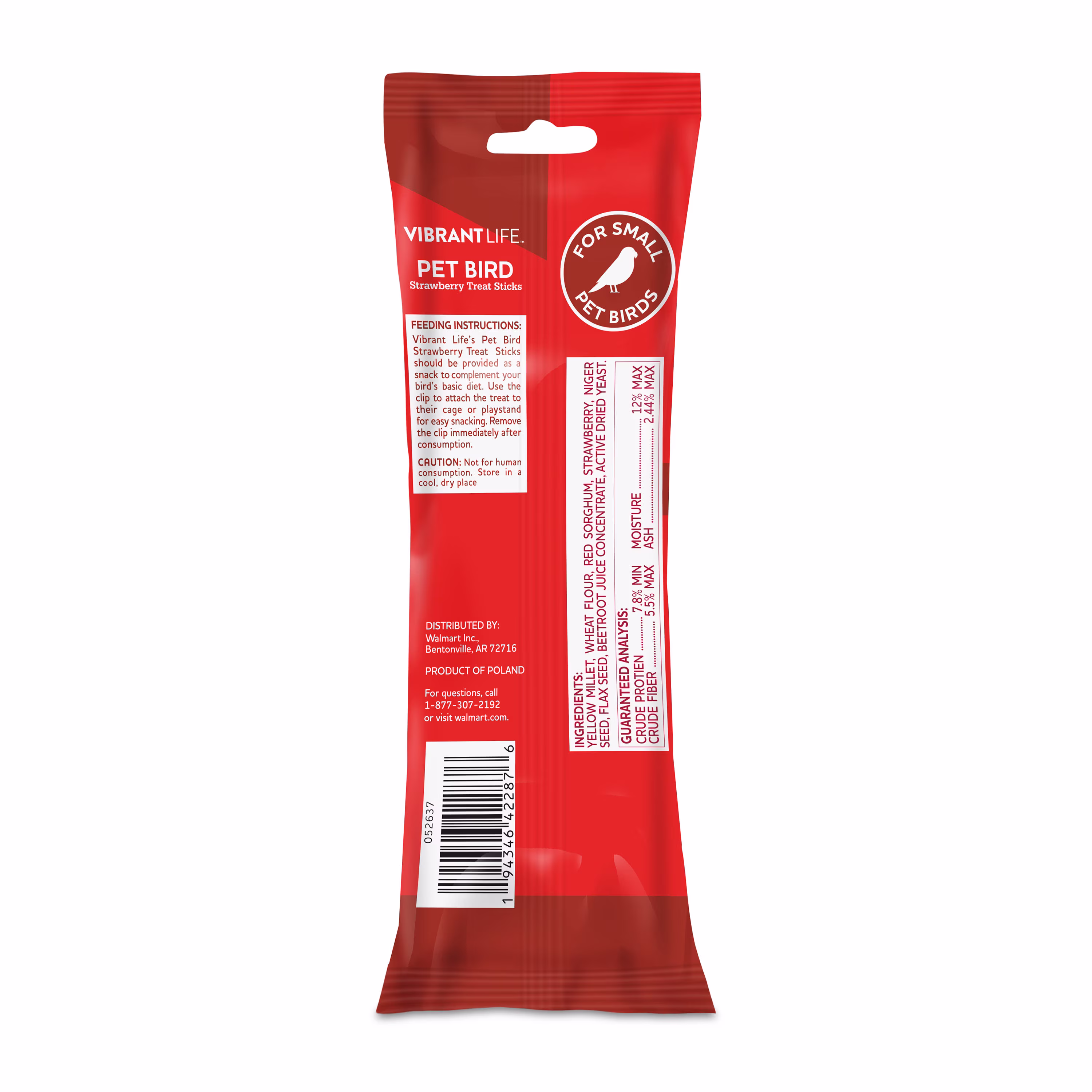 Vibrant Life Parakeet Treat Sticks, Strawberry, 3.17 oz. Bag, 2 Pieces