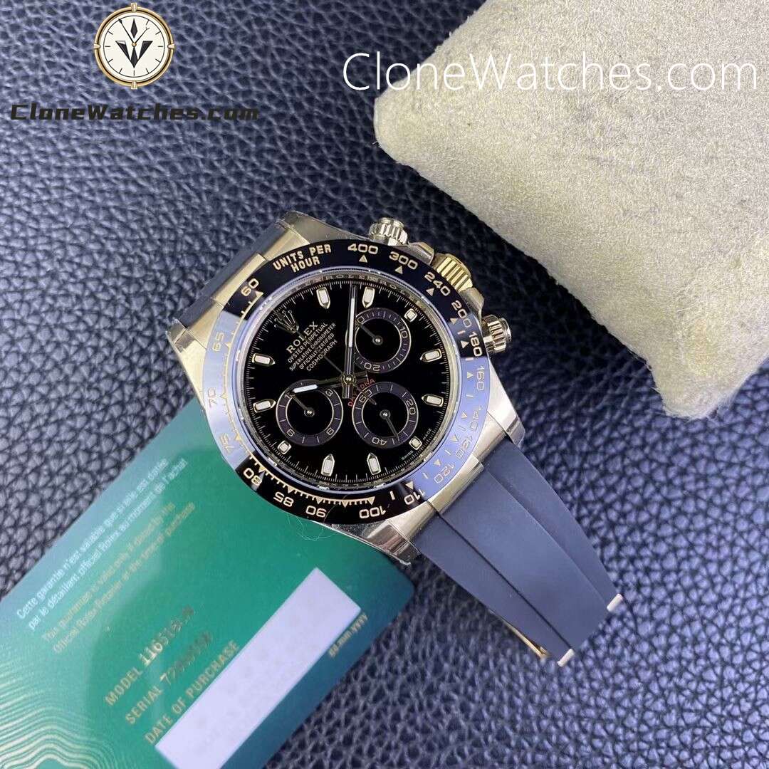 Rolex Super Clone Watches 1:1 Daytona Black Dial Rubber Strap 4130 Movement