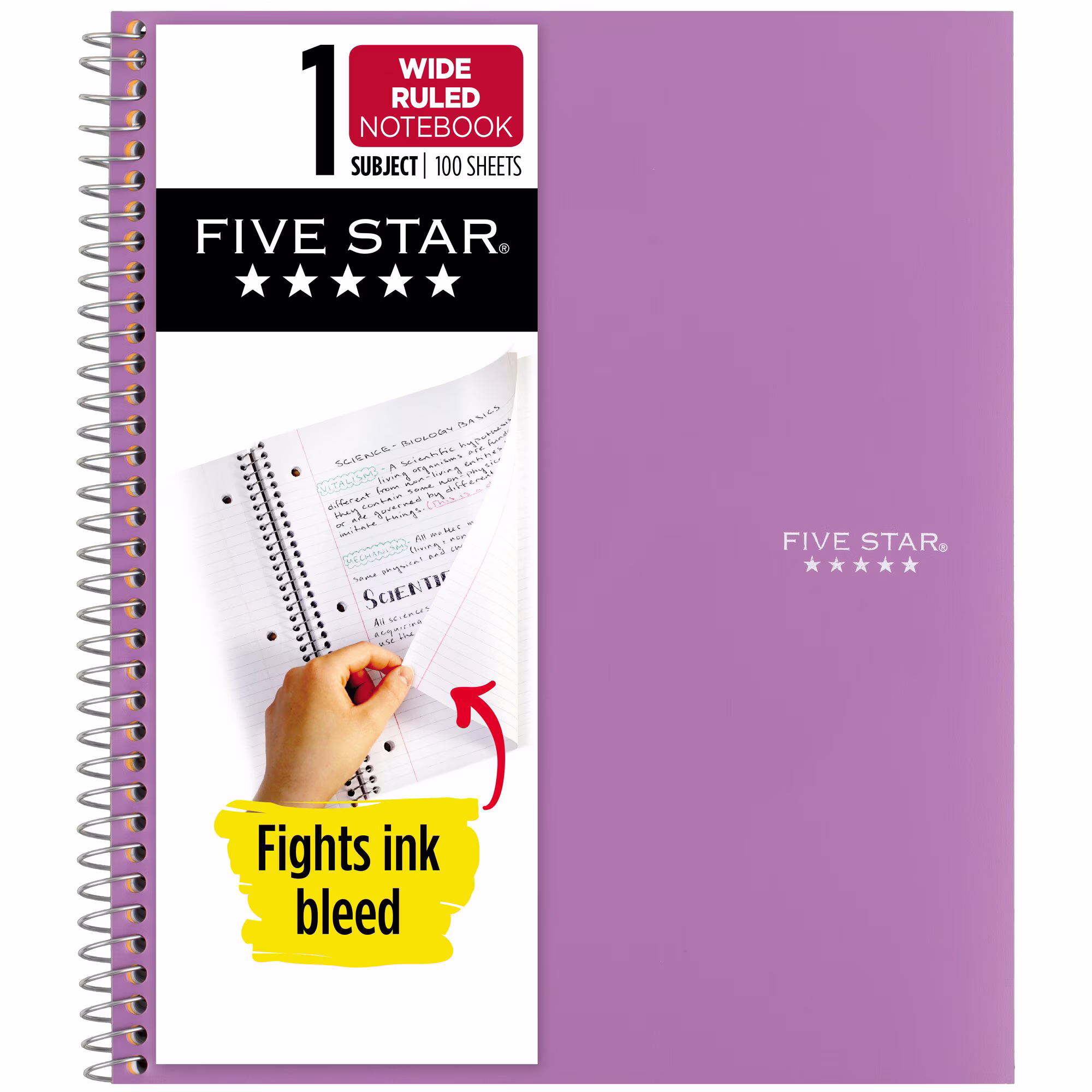 Five Star Spiral Notebook + Study App, 1 Subject, Wide Ruled, 8