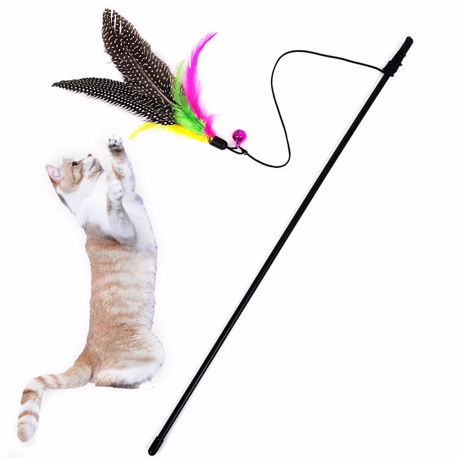 Darzheoy Cat Toys Feather Toy, Retractable Wand and Teaser with Bell Refills, Interactive Catcher and Funny Exercise for Kitten