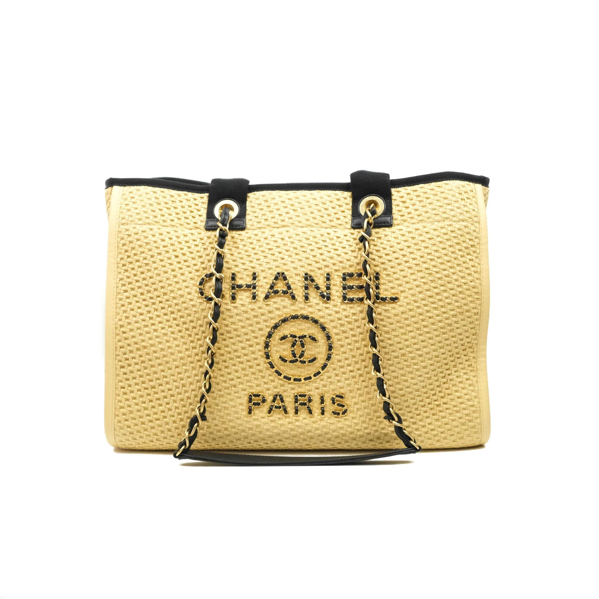 Chanel Large Deauville Tote Woven Chain Leather Logo 21S