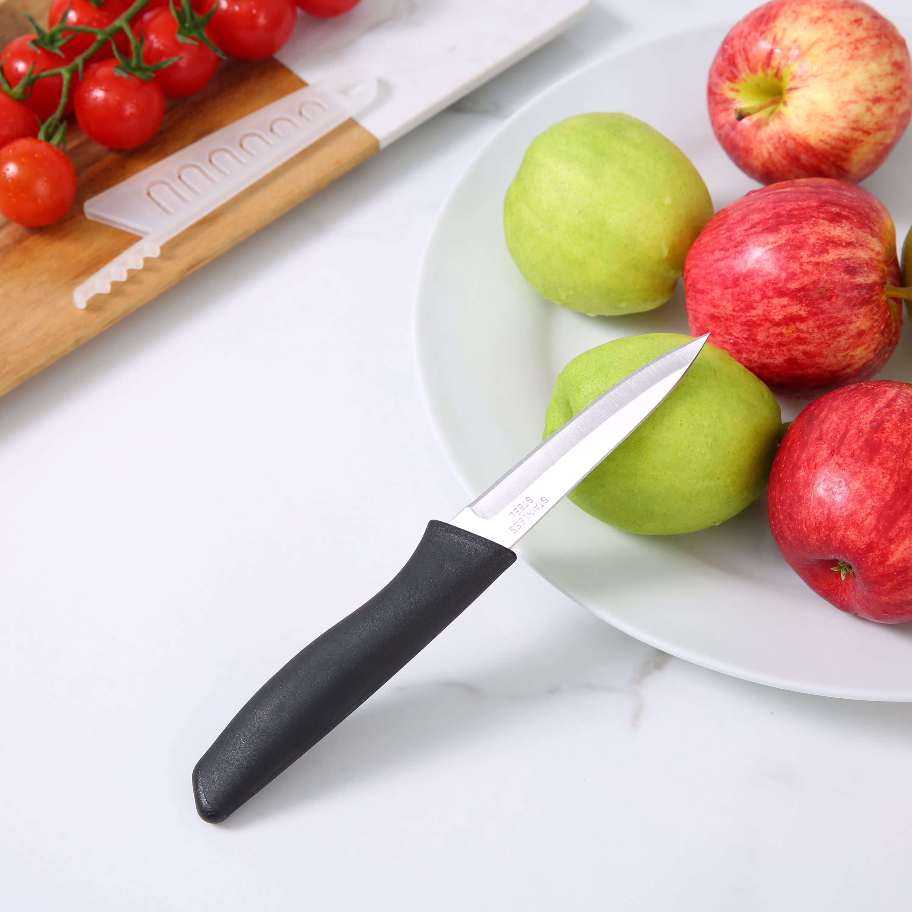 Mainstays 3.5 in Stainless Steel Paring Knife with Soft Grip Black Handle