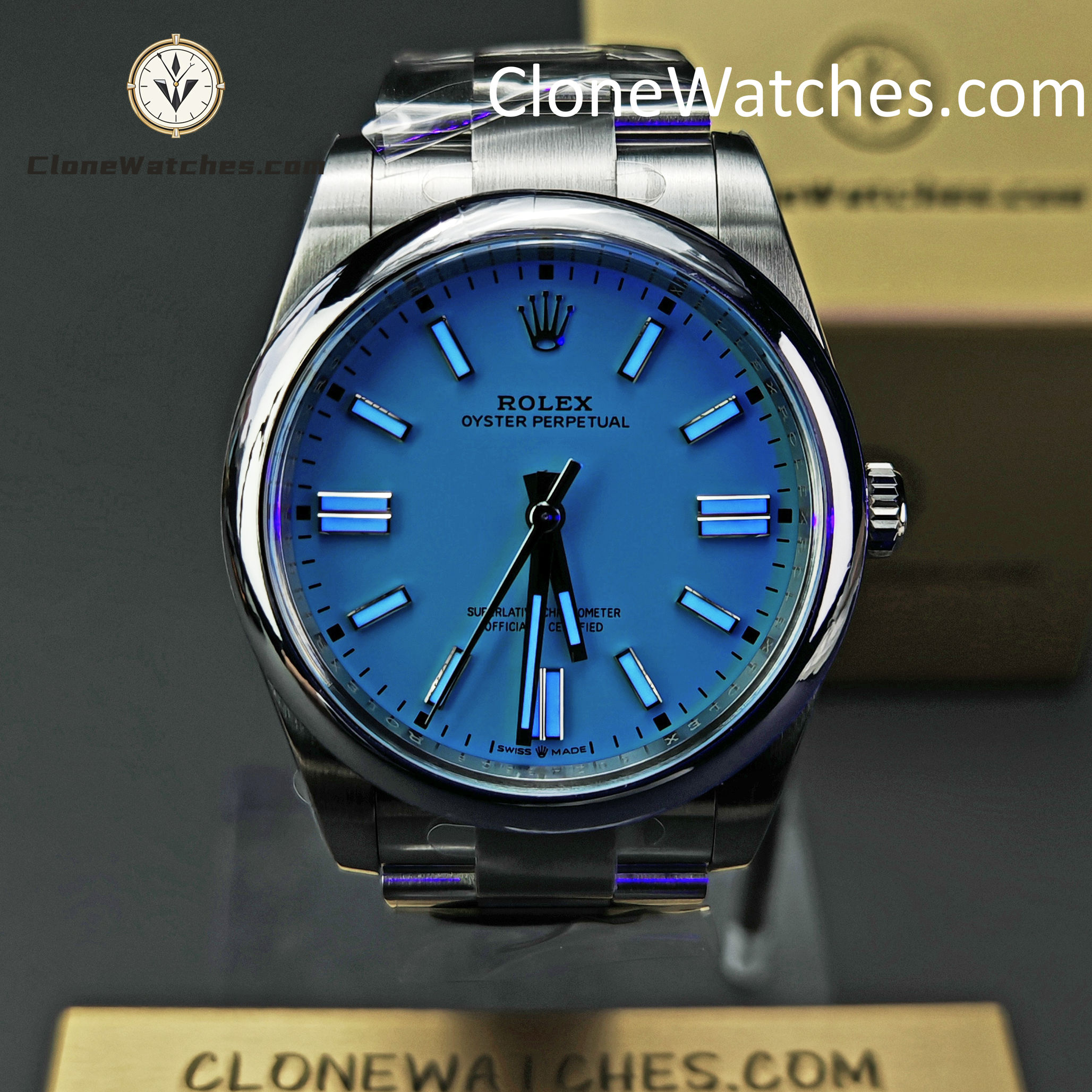 Rolex Super Clone Watches 1:1 Oyster Perpetual Turquoise Blue Dial 41mm m124300-0006 3230 Movement