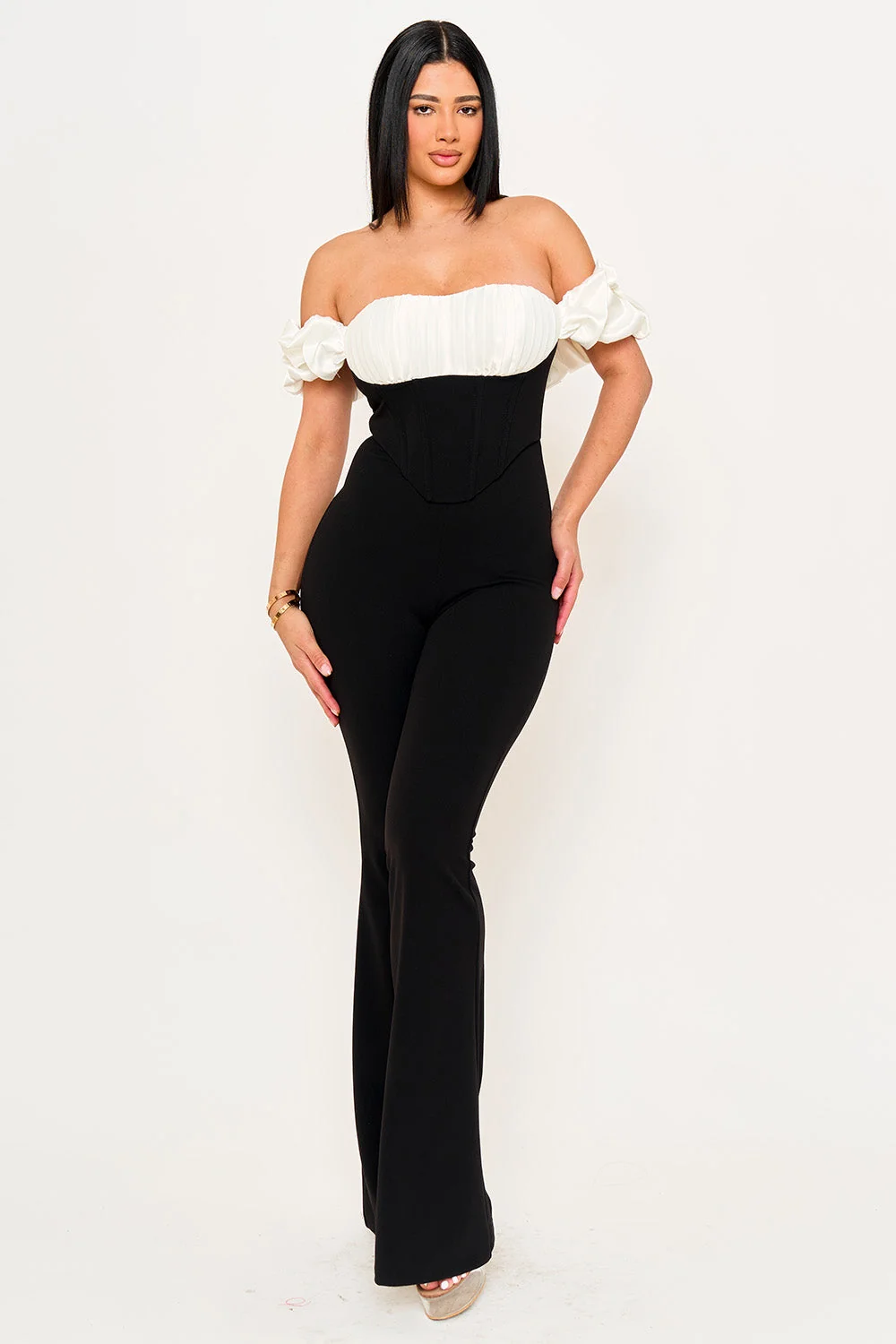 Symphony Jumpsuits - Satin And Techno Crepe Fabric Contrast Jumpsuit