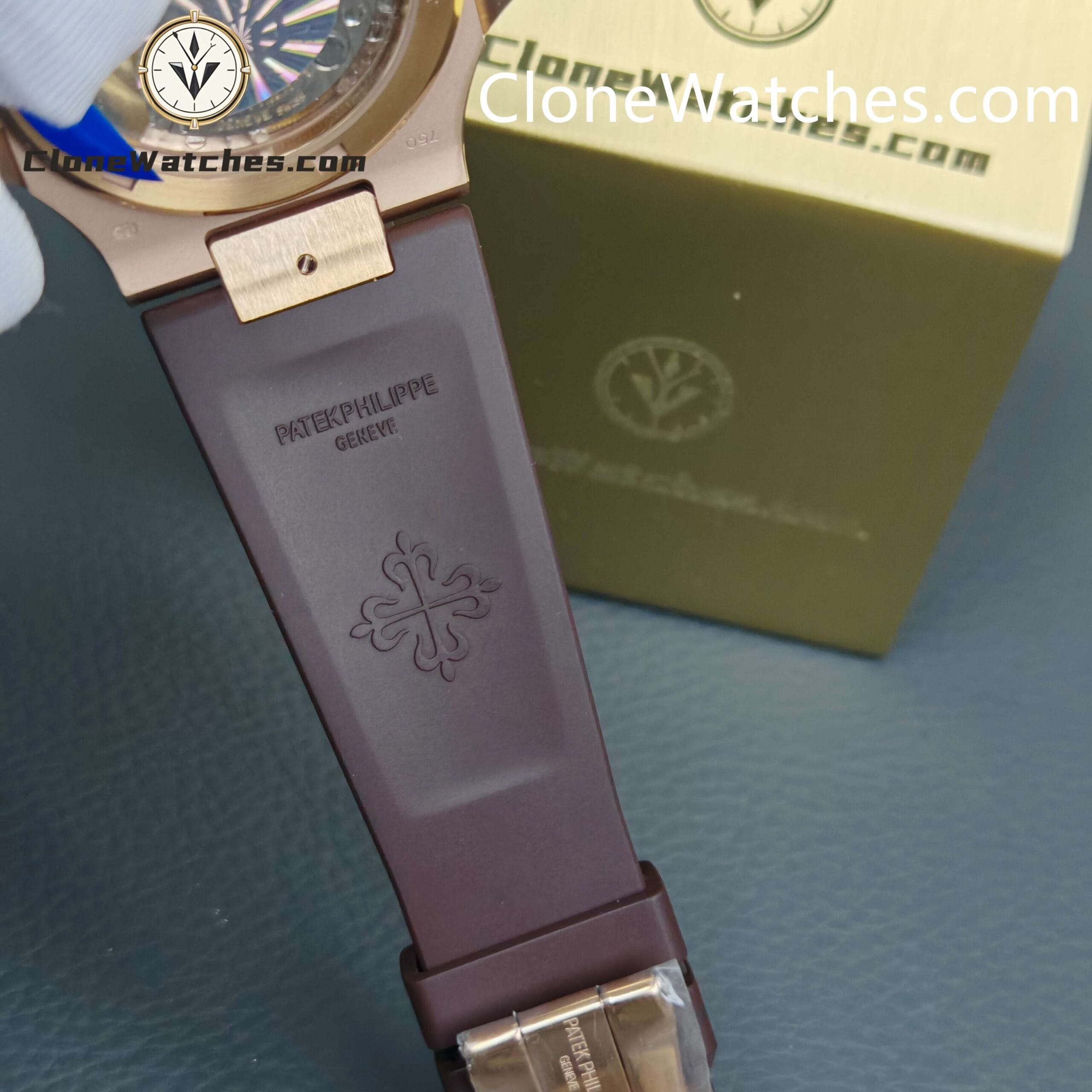 Patek Philippe Super Clone Watches 1:1 Nautilus 5711/1R White Dial Brown Rubber Strap