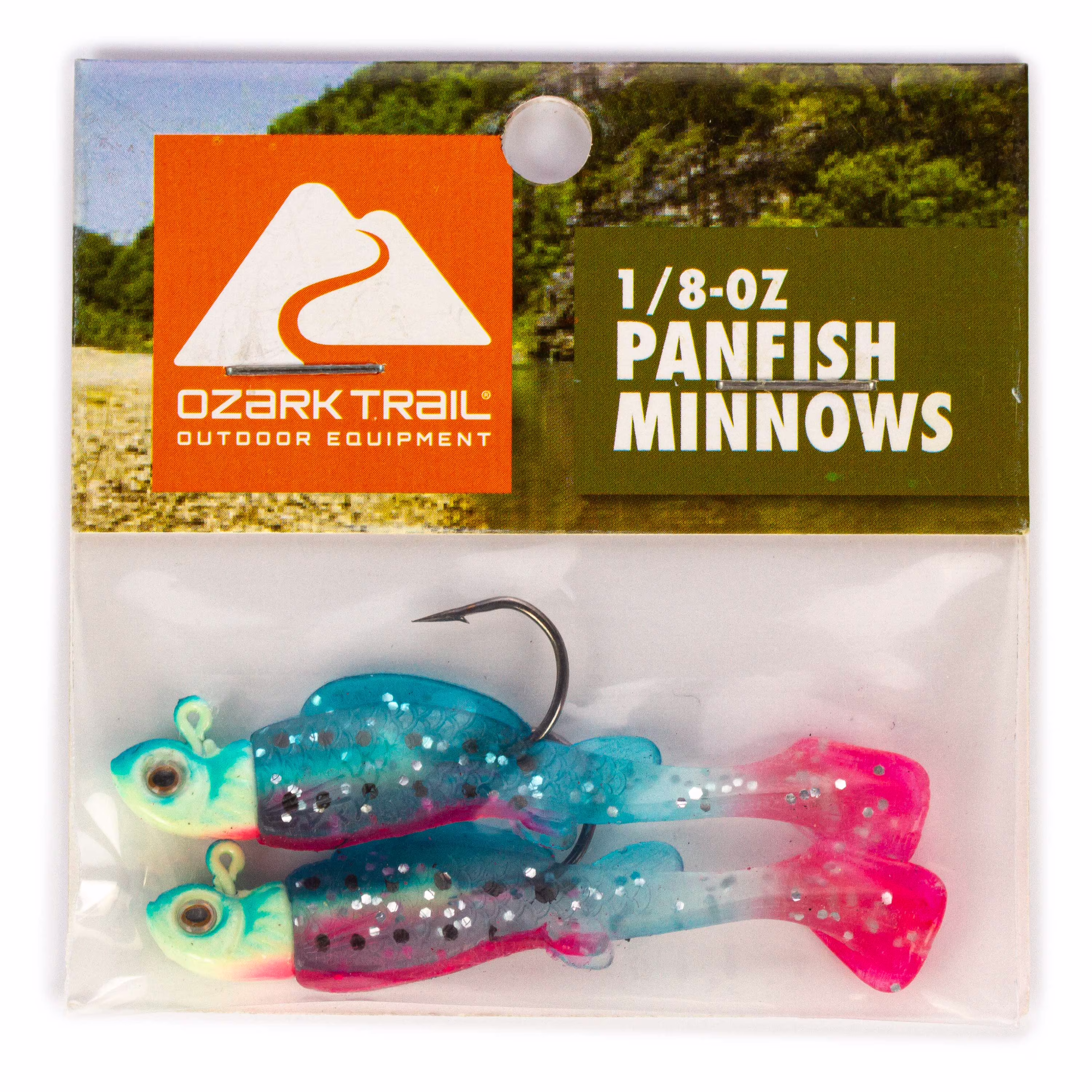 (2 pack) Ozark Trail 1/8 oz Freshwater Rigged Panfish Minnow Fishing Lure, Blue & Pink, 2-Pack