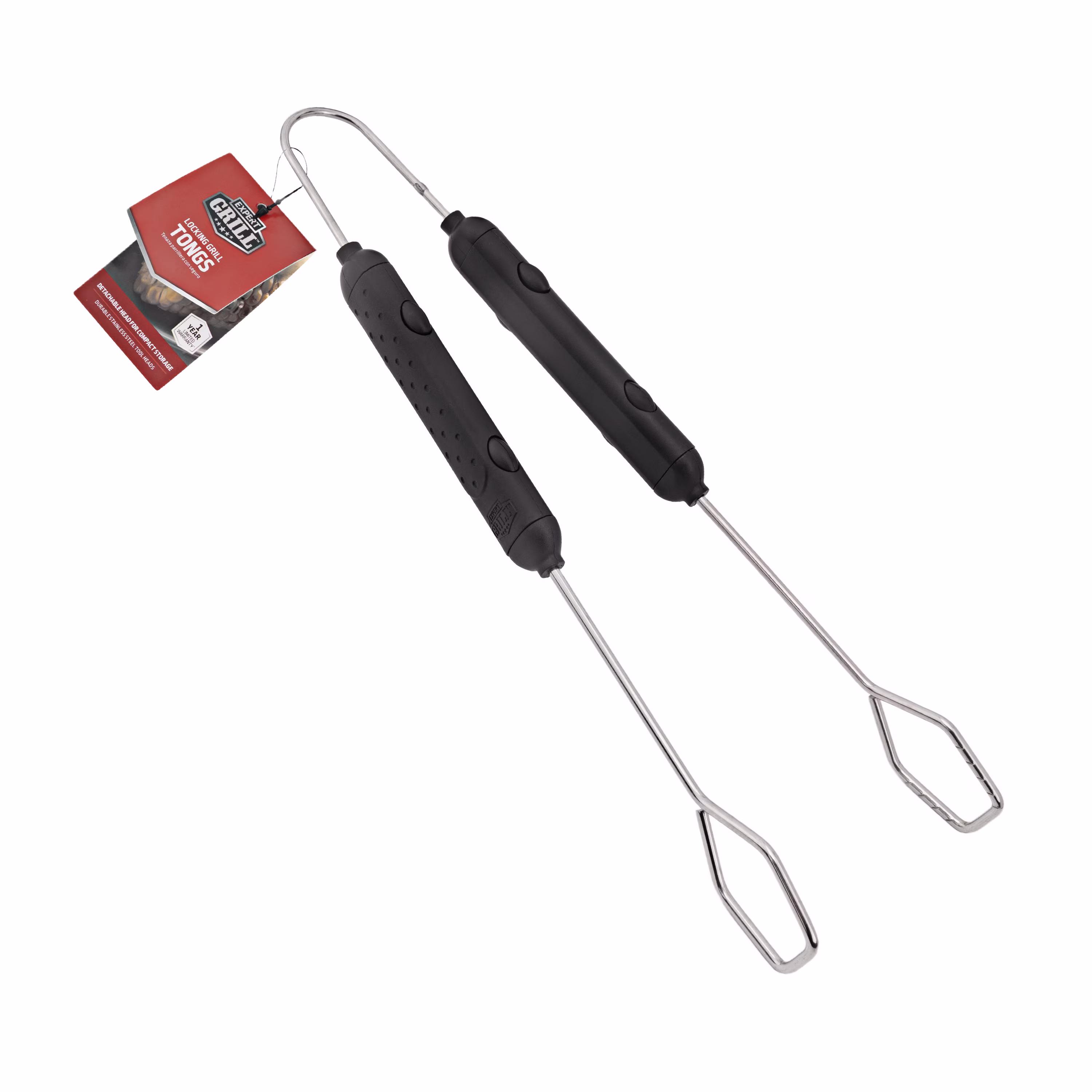 Expert Grill Stainless Steel Locking Barbecue Tongs with Black Detachable Handle