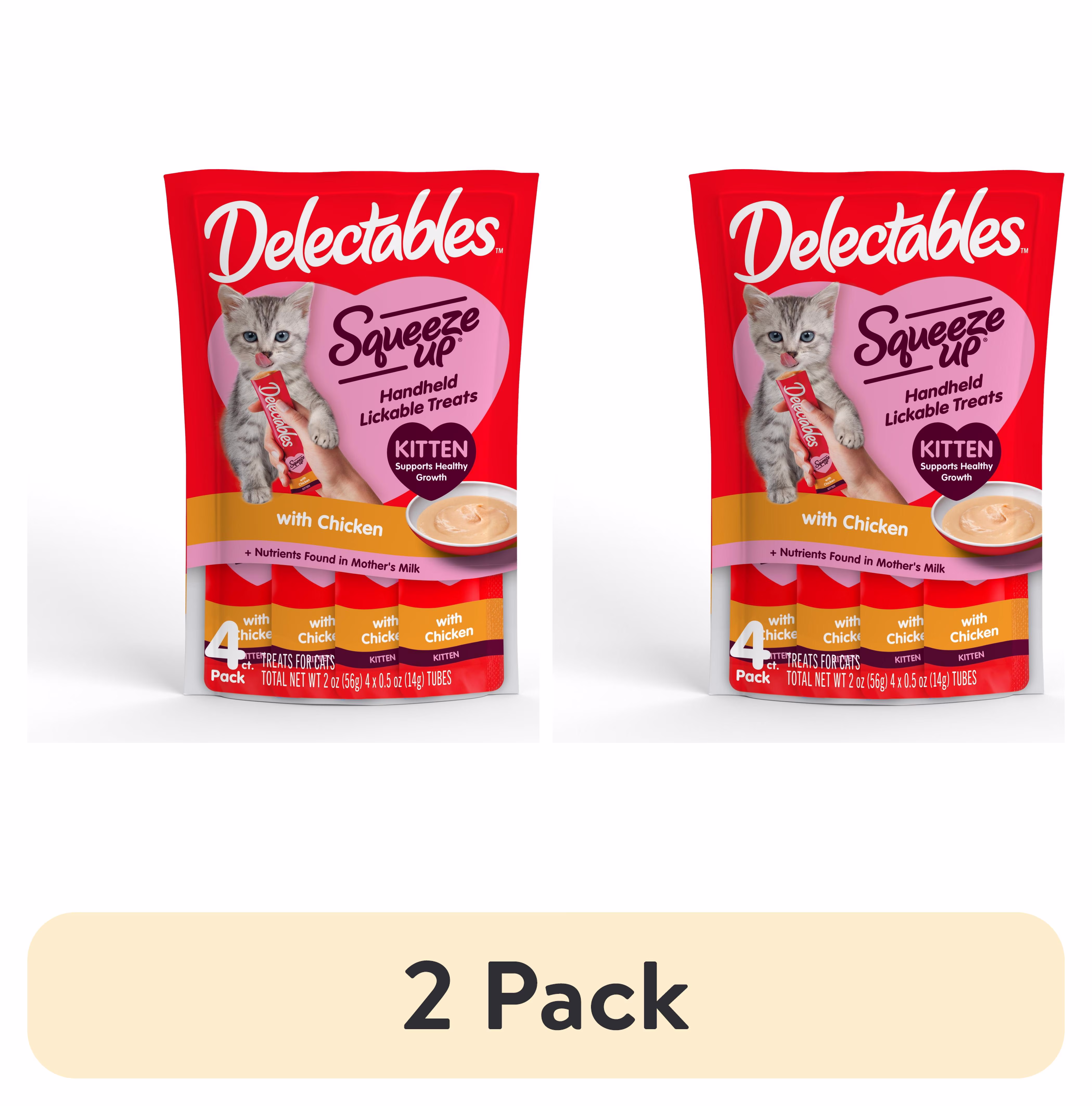 (2 pack) Hartz Delectables Squeeze Up for Kittens, Complete & Balanced Lickable Wet Cat Treat, Chicken, 4ct