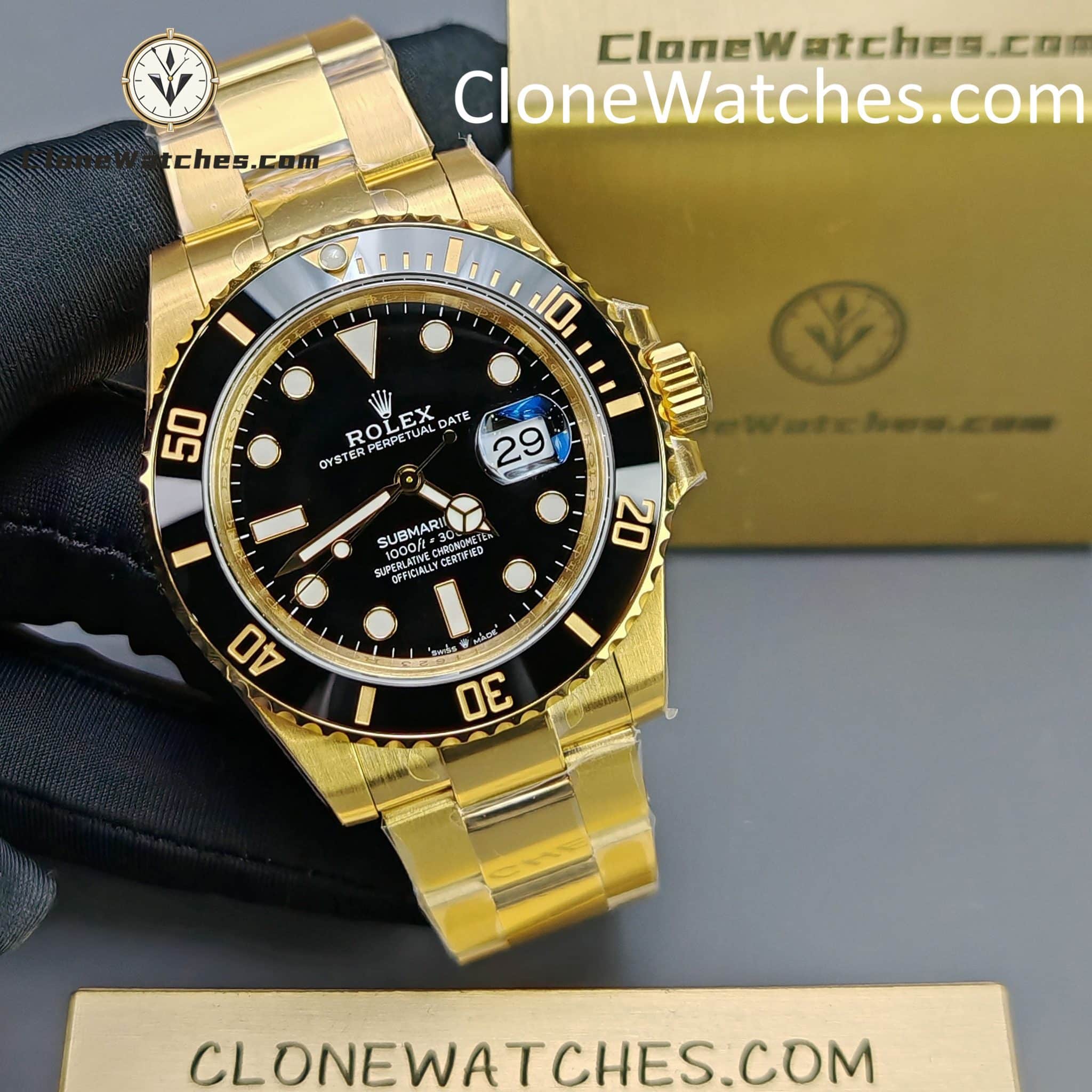 Rolex Super Clone Watches 1:1 18K Gold Black Dial Submariner 126618LN 3235 Movement