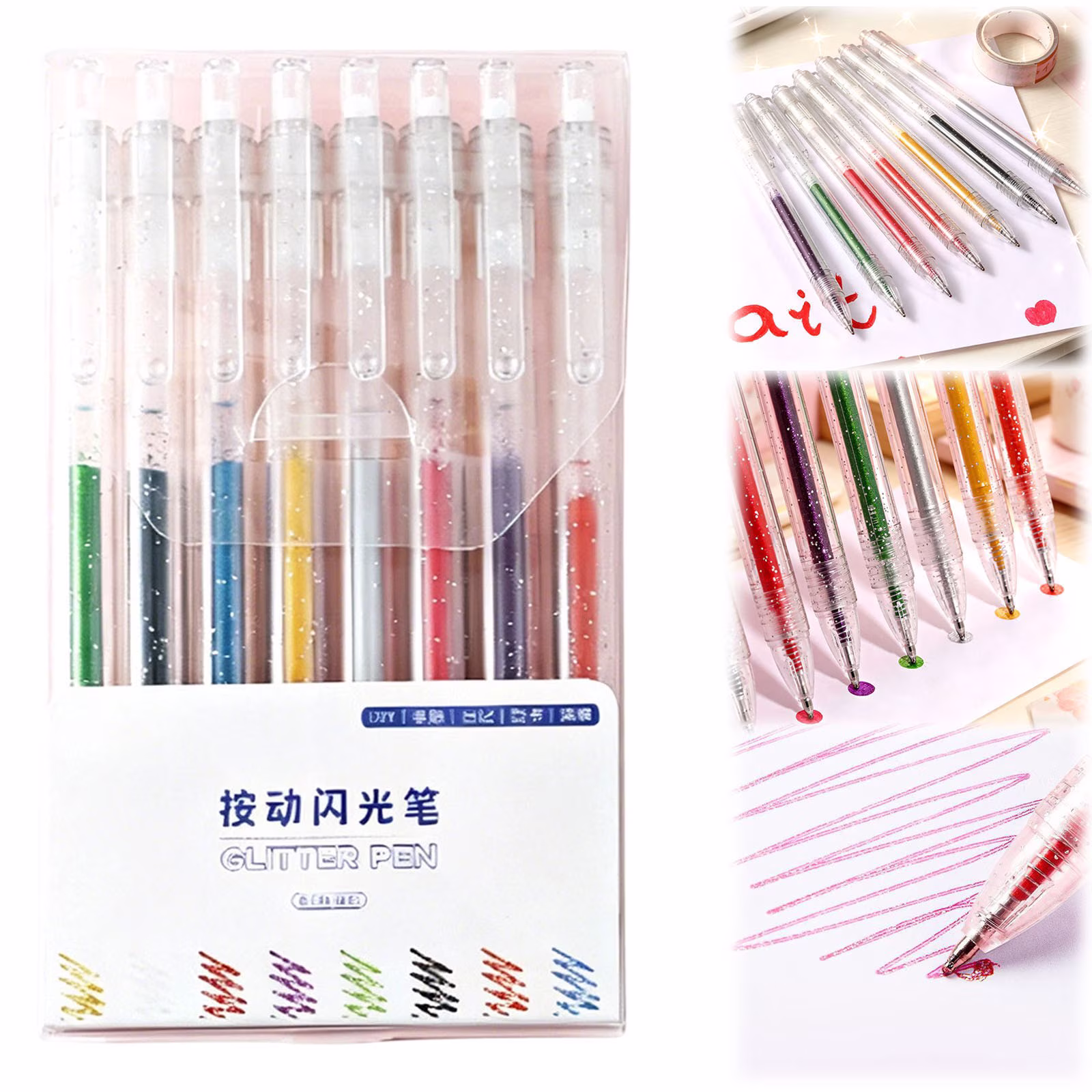 VKLU 8 Pcs Glitter Gel Pens, Sparkling Art Markers for Detailed Journaling, 1.0mm Fine Tip Fast-Drying Academic Supplies