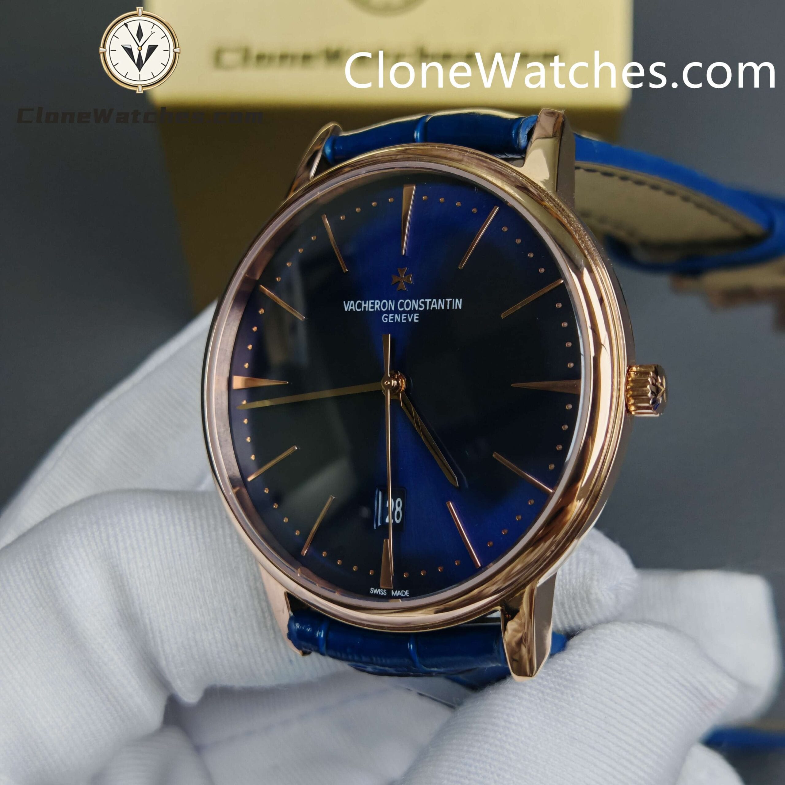 Vacheron Constantin Super Clone Watches 1:1 Patrimony Rose Gold 85180/000R-B515 Blue Dial