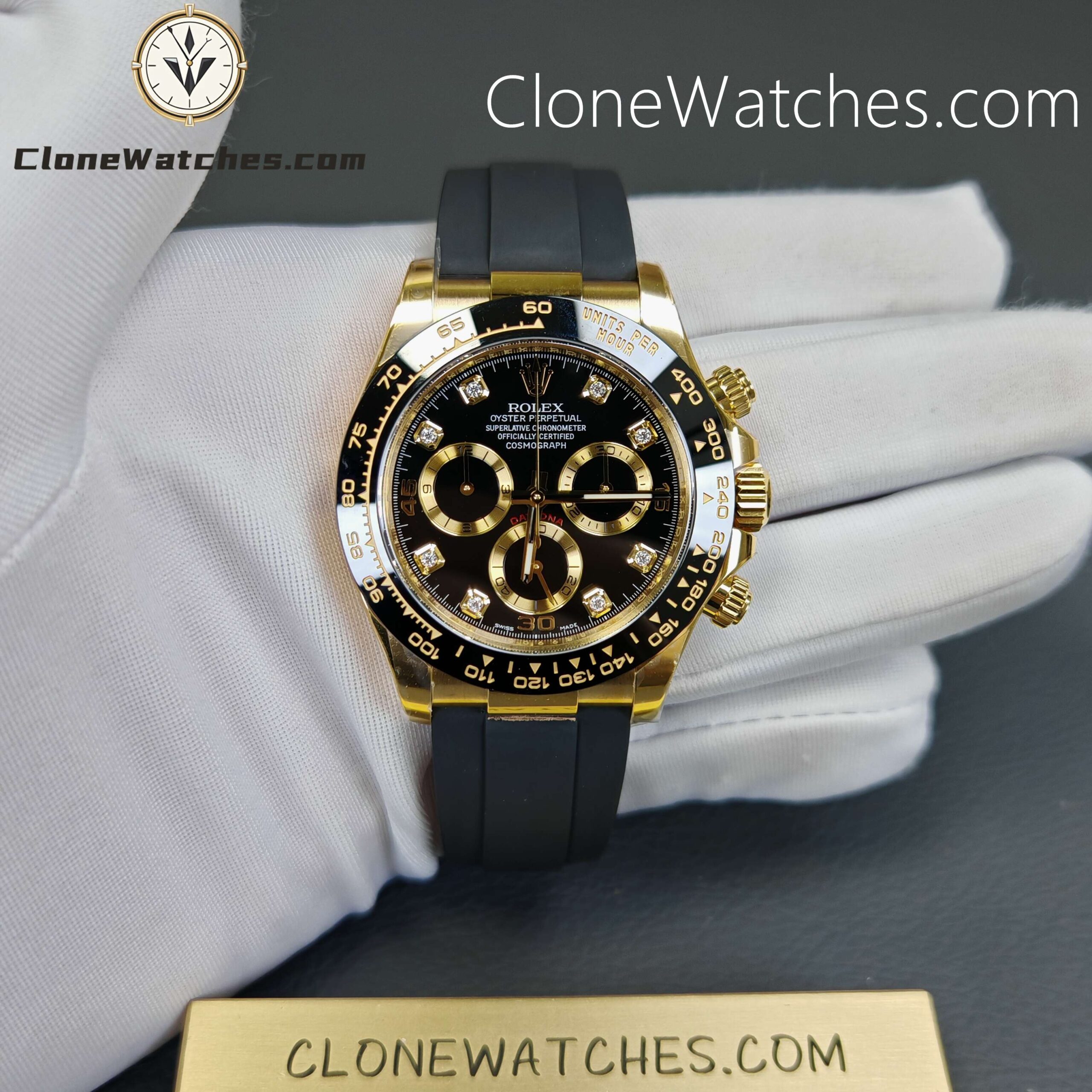 Rolex Super Clone Watches 1:1 Daytona 18K Gold Black Diamond Dial m116518ln-0078 4130 Movement