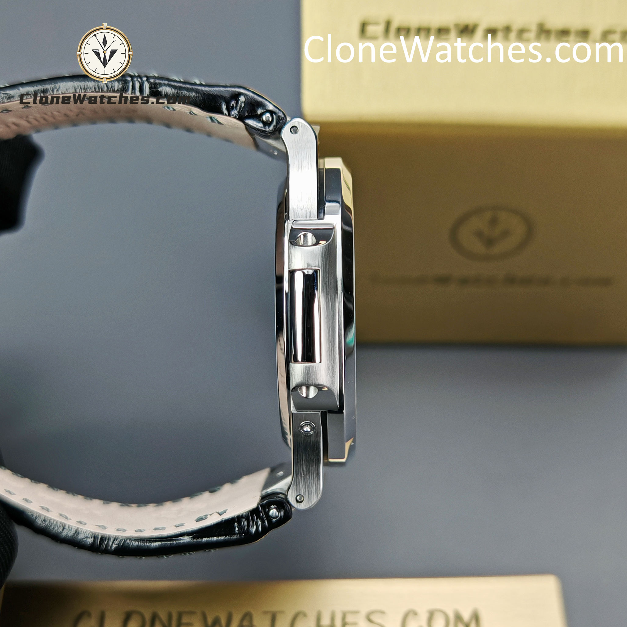 Patek Philippe Super Clone Watches 1:1 Nautilus 5712 Gray Dial Black Leather Strap