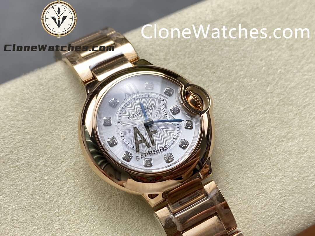 Cartier Super Clone Watches 1:1 Ballon Bleu de Rose Gold WJBB0016 Silver Dial 28mm