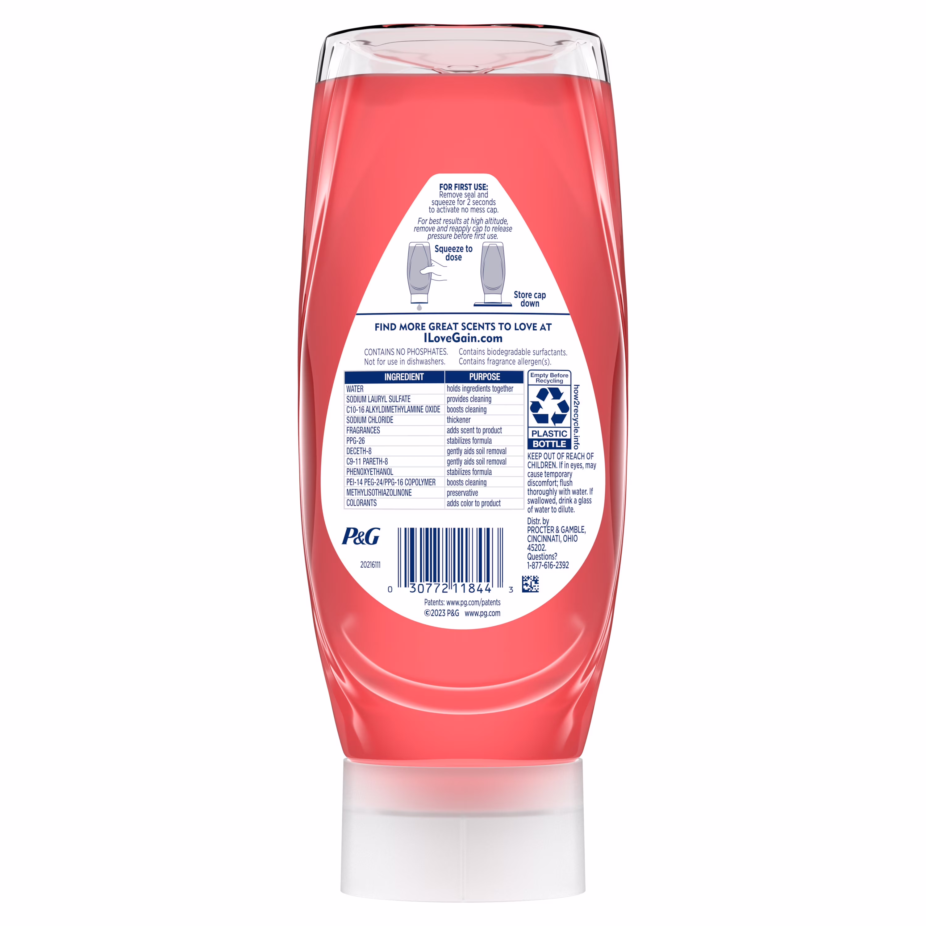 Gain Ultra EZ-Squeeze Dish Soap, Dishwashing Liquid, Grease Removal, Summer Watermelon, 14.7oz
