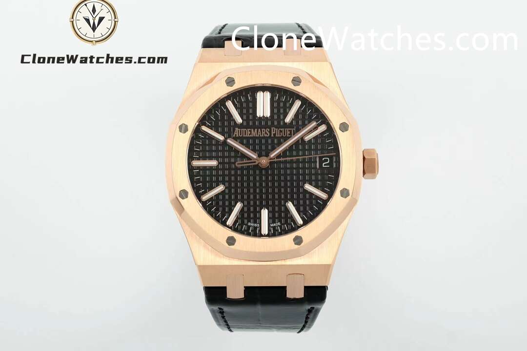 Audemars Piguet Super Clone Watches 1:1 Royal Oak 15510 Rose Gold Black Dial Alligator Leather Strap 41MM