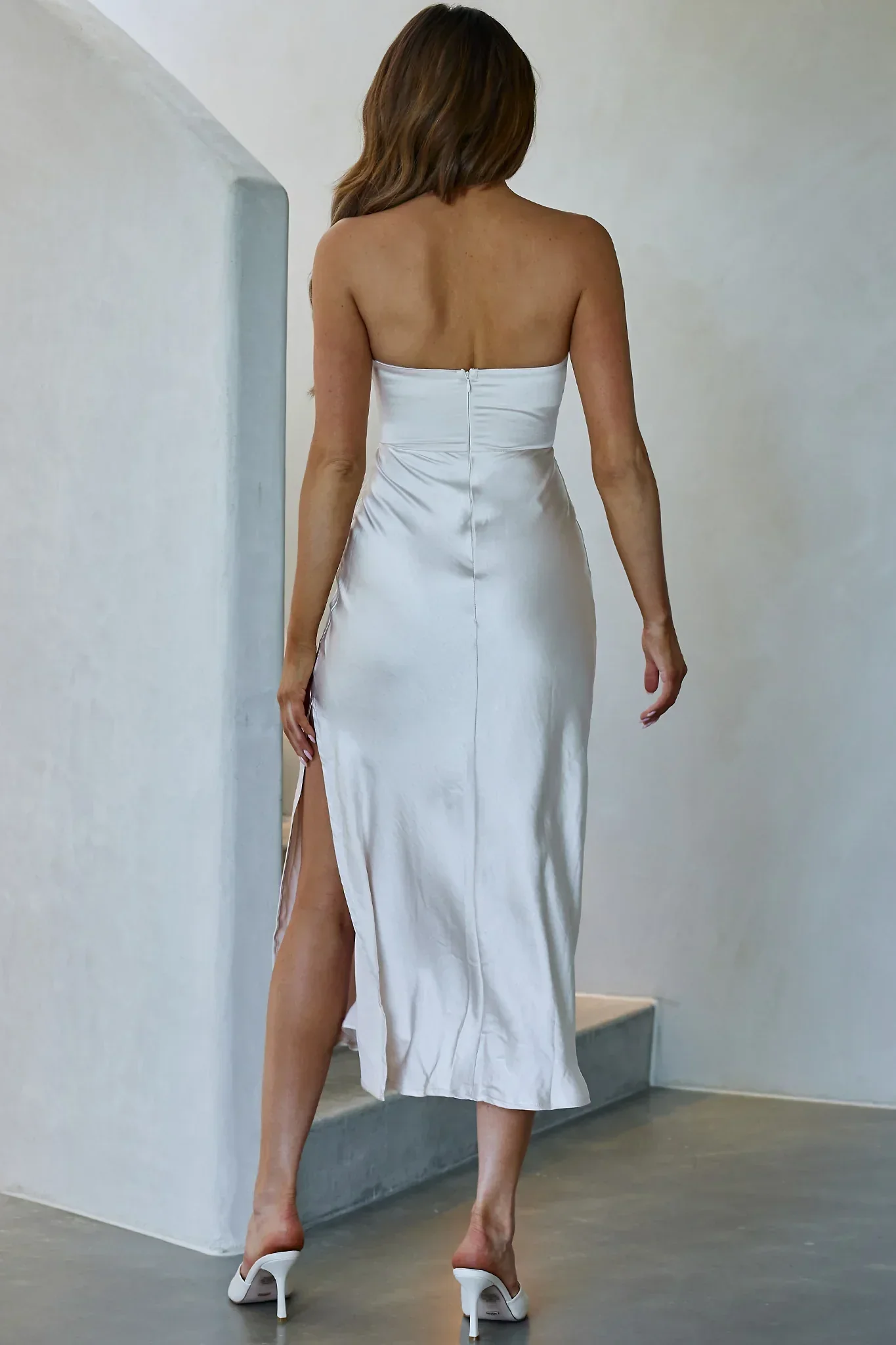 Ma Jolie Strapless Midi Dress Champagne