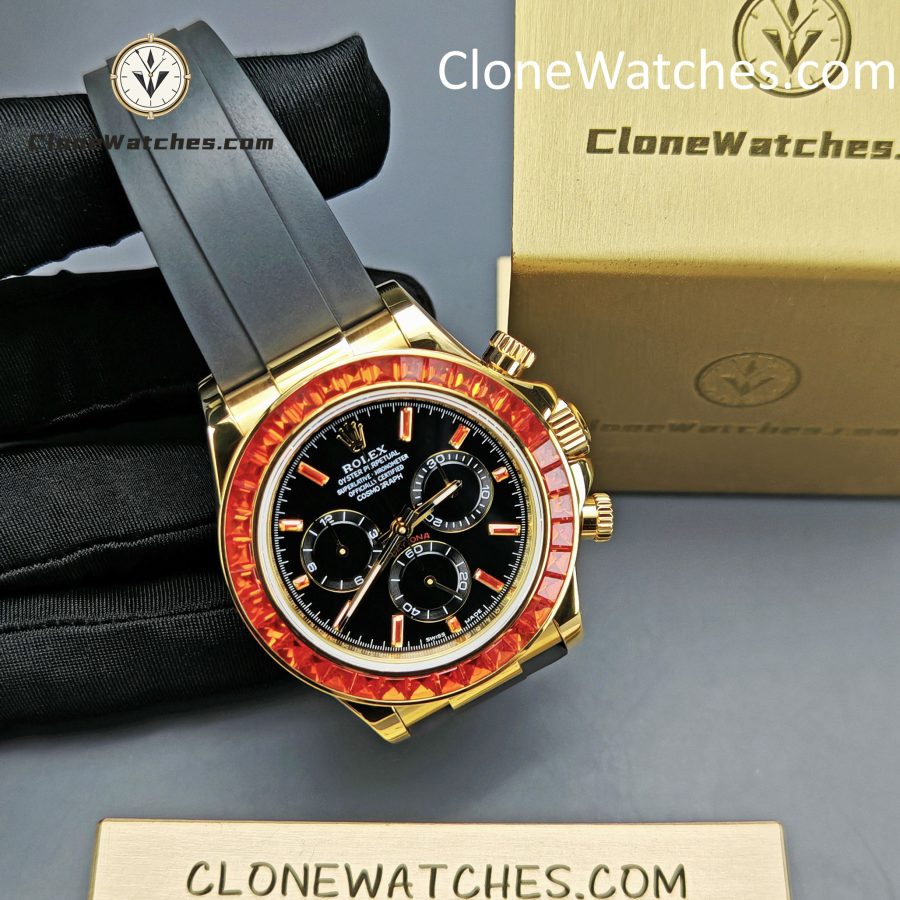 Modified Super Clone Watches 1:1 Rolex Daytona 18K Gold Diamond Bezel 4130 Movement