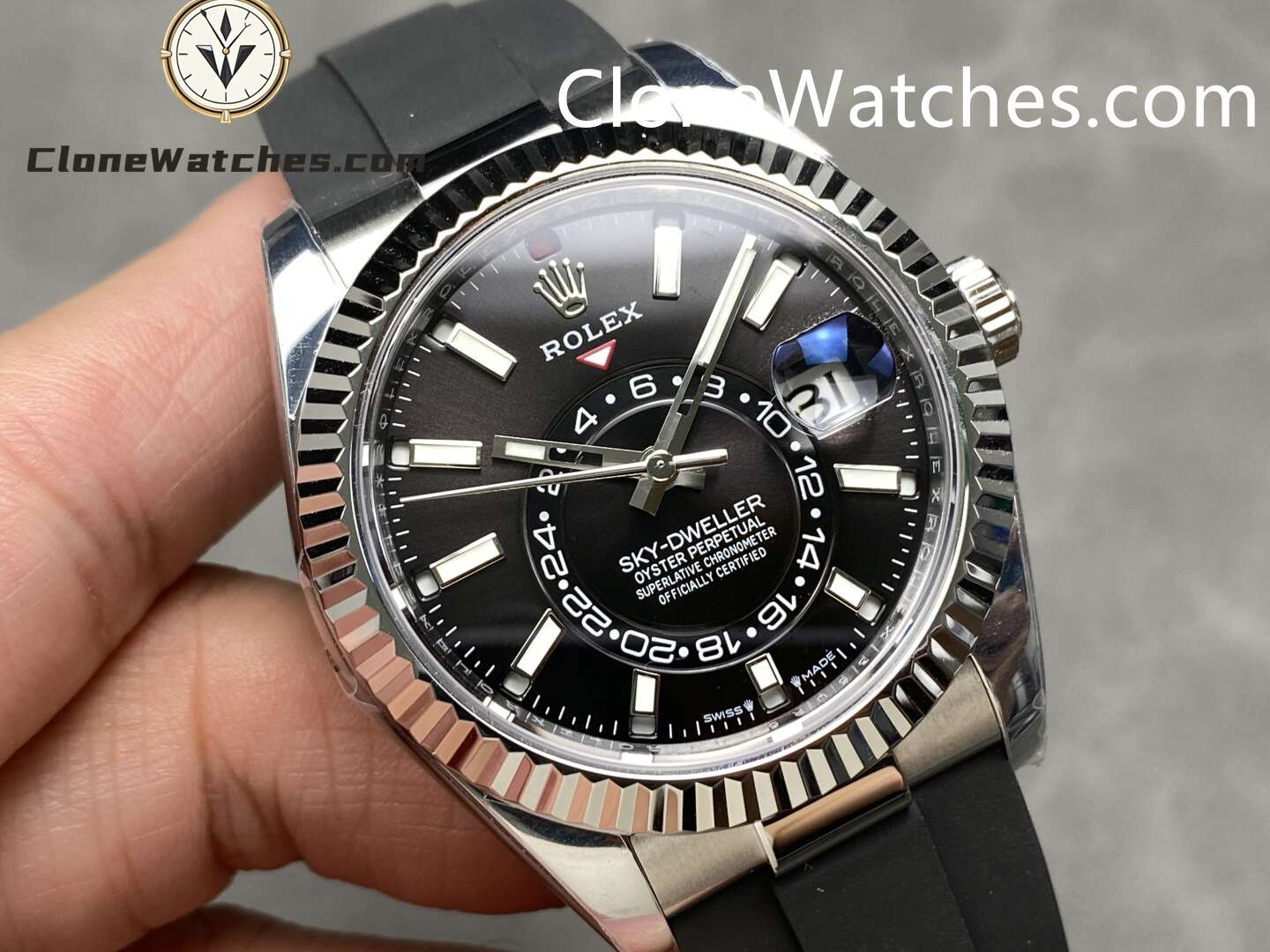 Rolex Super Clone Watch 1:1 Sky Dweller Black Dial m336239-0002 42MM Rubber Strap