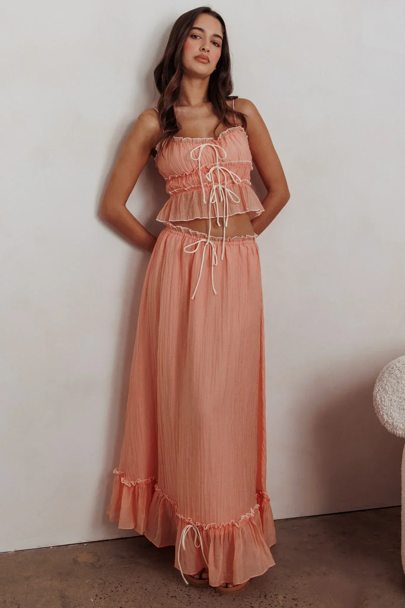Maidens Tie Detail Overlock Maxi Skirt Apricot