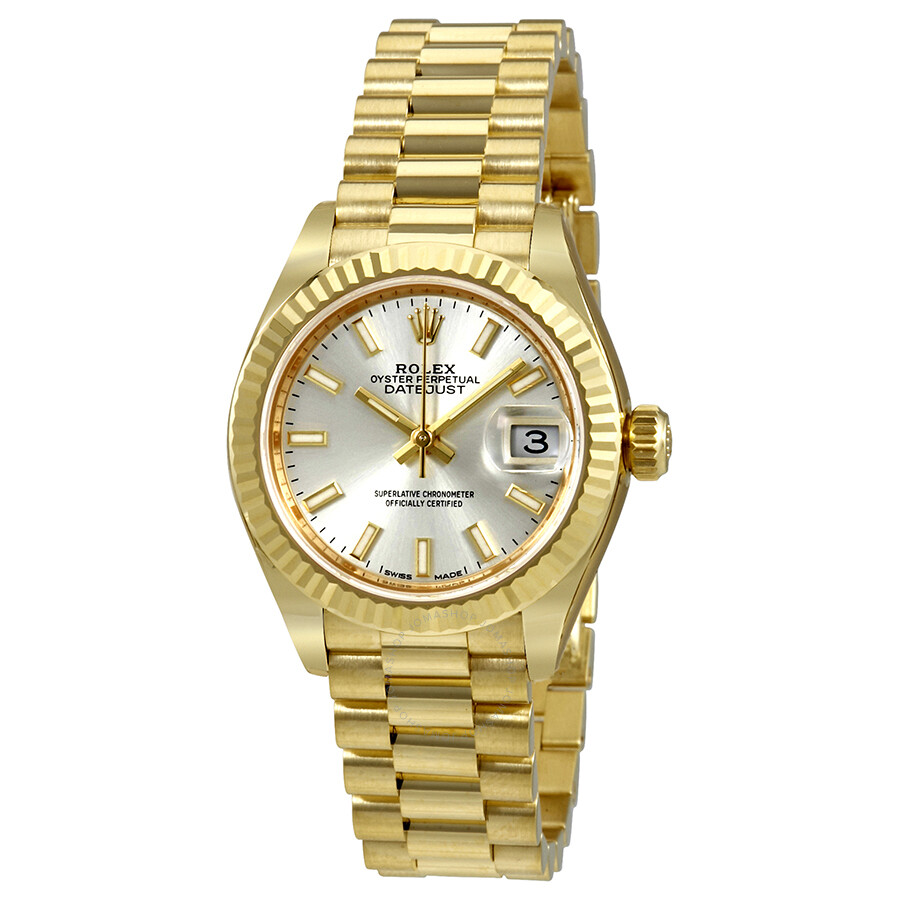 Rolex Lady-Datejust 28 Silver Dial 18K Yellow Gold President Automatic Ladies Watch 279178SSP（Lifetime free warranty+90-days replacement service & Refund!.）