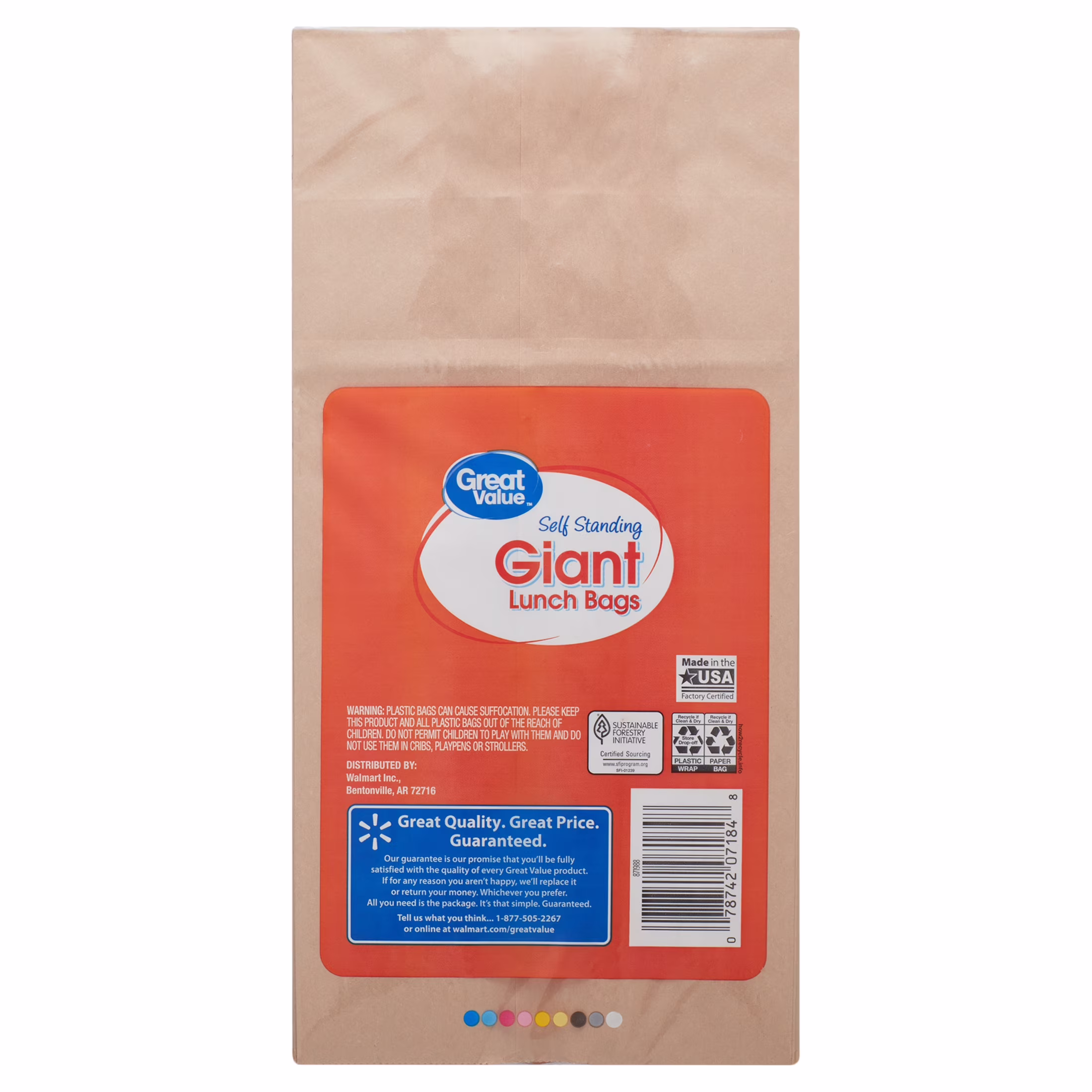 Great Value Self Standing Giant Lunch Bags, 50 Count