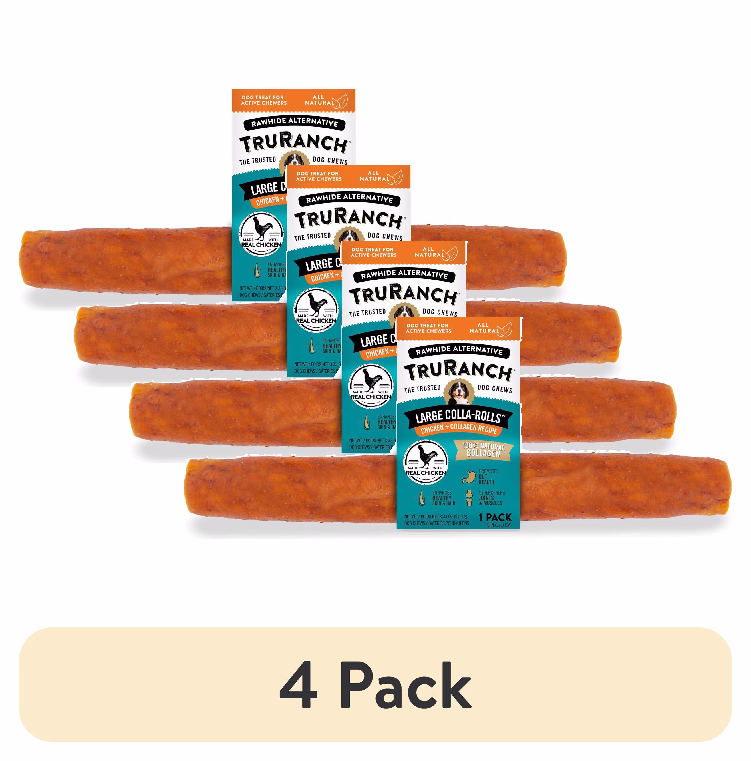 TruRanch All-Natural Rawhide Alternative Dog Treats, Large Collagen Roll, Chicken, 1 Pack