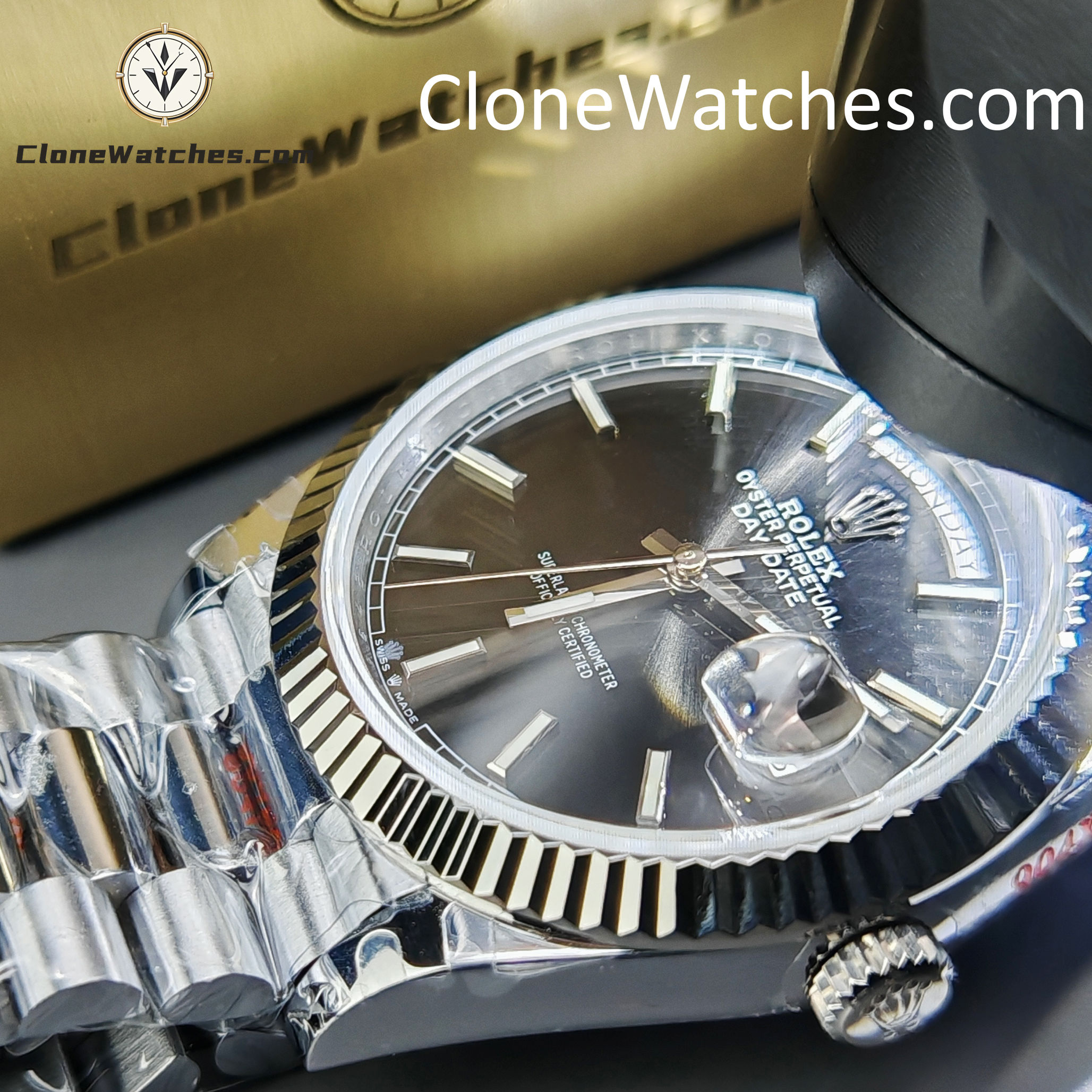 Rolex Super Clone Watches 1:1 Day Date Black Dial 40mm m228239-0005 3255 Movement