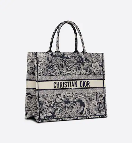 LARGE DIOR BOOK TOTE Blue Toile de Jouy Reverse Embroidery (42 x 35 x 18.5 cm)