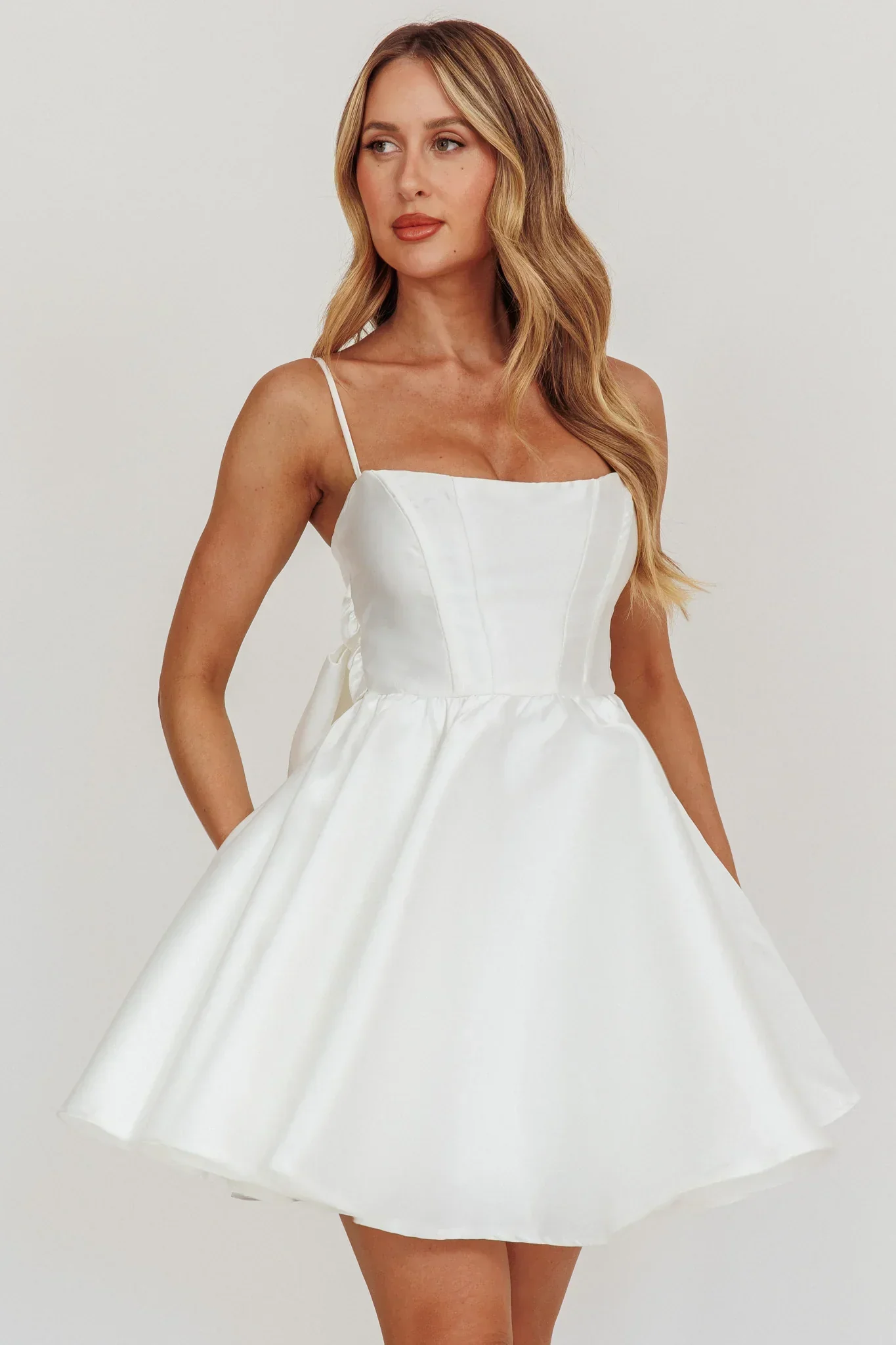 Athens Flared Bow Mini Dress White