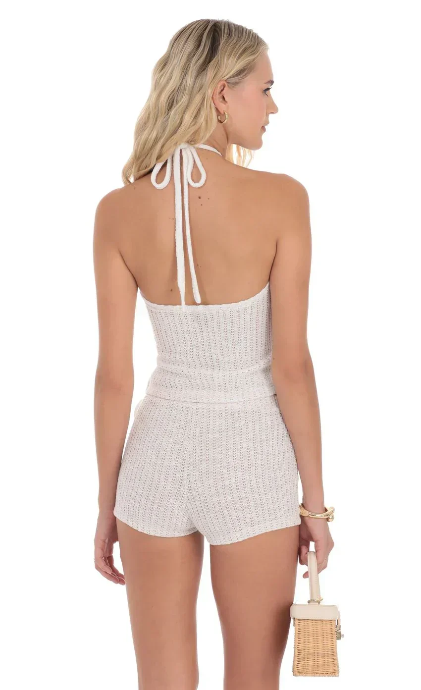Crochet Rosette Shorts in White