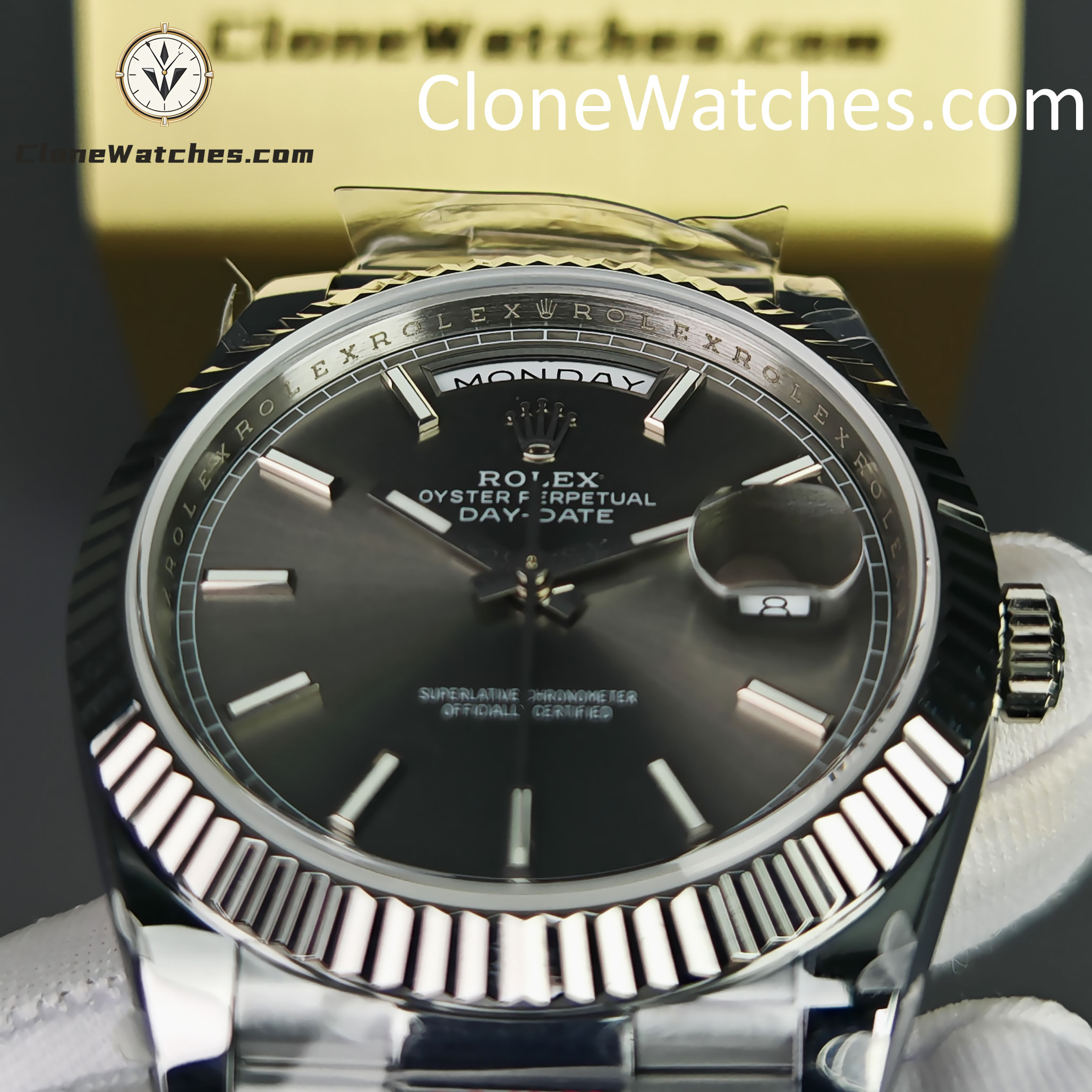Rolex Super Clone Watches 1:1 Day Date Grey Dial 40mm m228239-0060 Presidential Bracelet