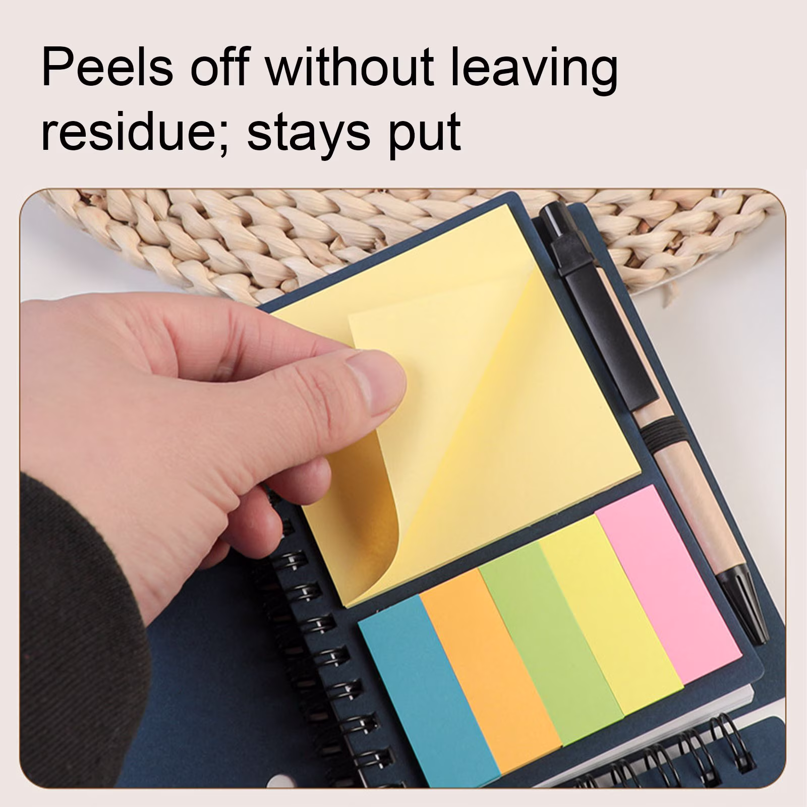 VKLU 1PC Pocket Notebook with Pen, 5x4 Inch Small Memo Pad with Sticky Tabs, 60 Sheets Lined Mini Journal Set, Kraft