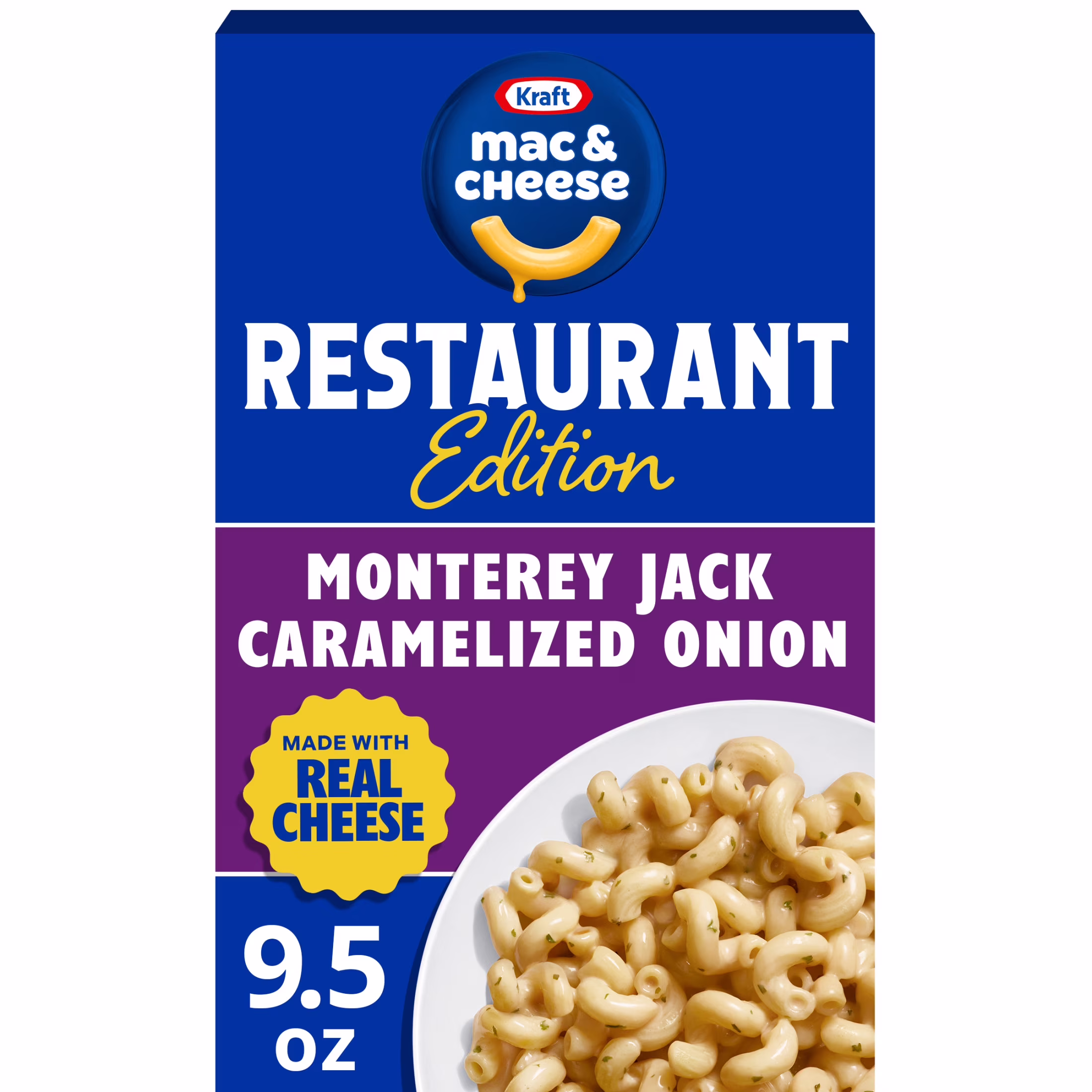 (8 pack) Kraft Mac and Cheese Restaurant Edition Macaroni and Cheese, 1 Box, for Easy Mealtime Solutions, Monterey Jack Caramelized Onion Flavored, Made with Real Cheese, 9.5 oz