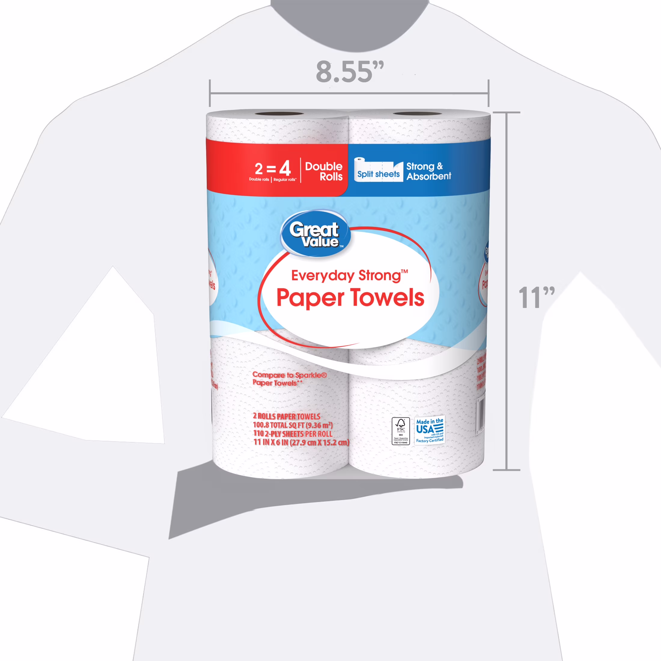 Great Value Everyday Strong Paper Towels, 2 Double Rolls