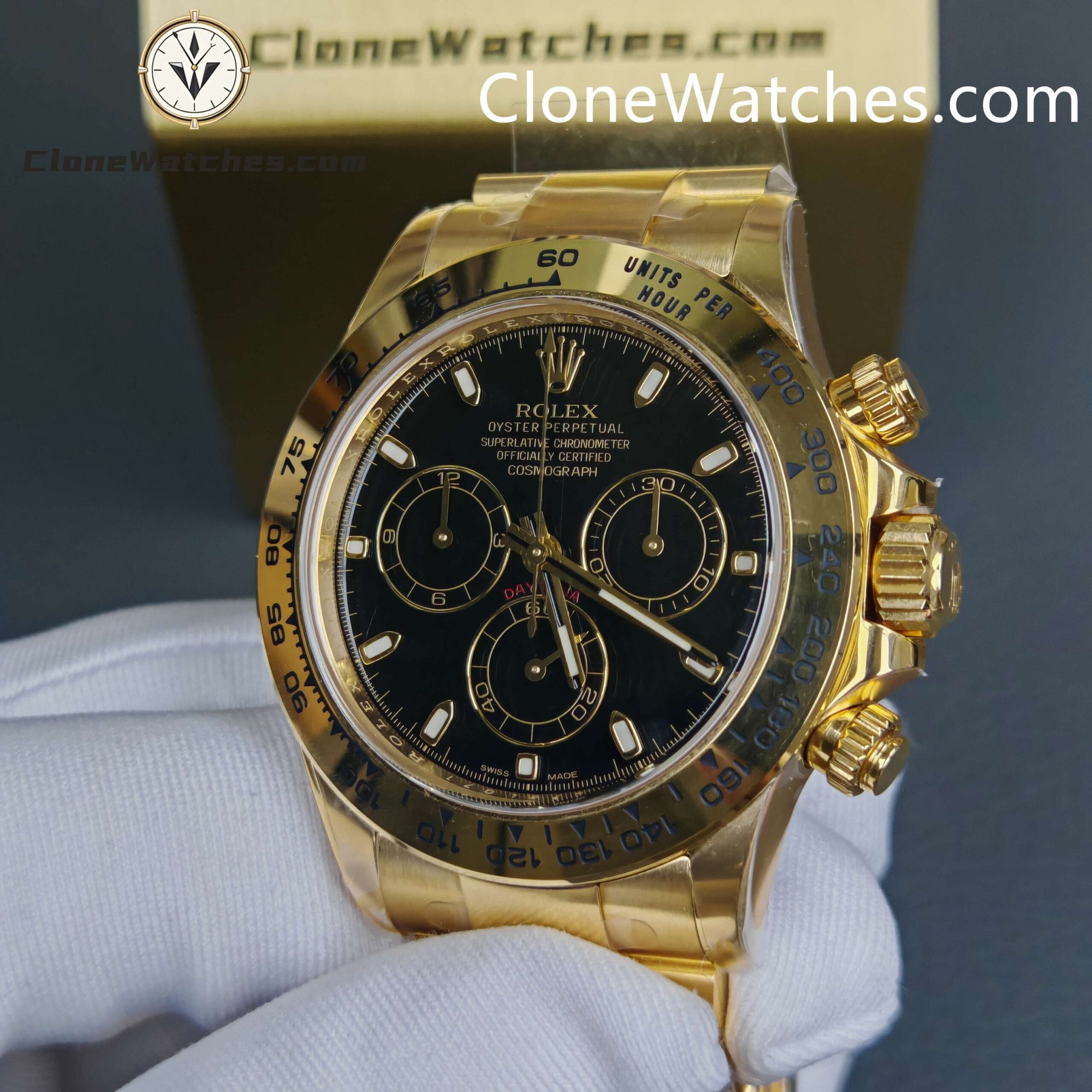 Rolex Super Clone Watches 1:1 Daytona 18K Gold Black Dial M116508-0004 4130 Movement