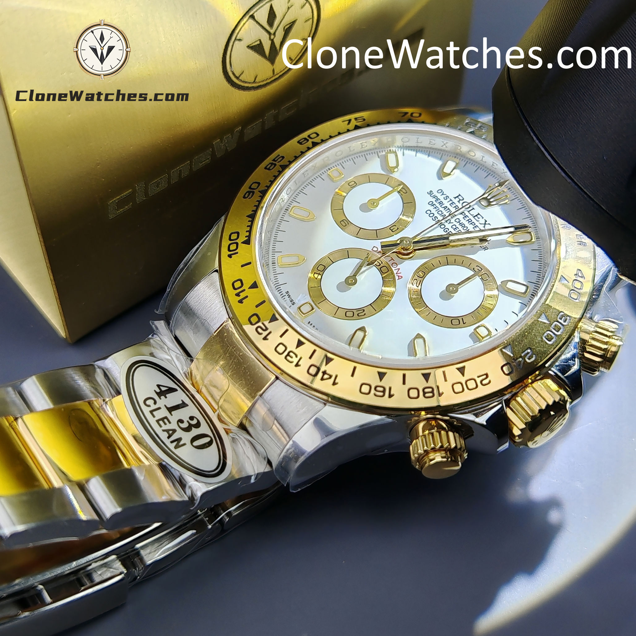 Rolex Super Clone Watches 1:1 Daytona 18k gold M116503-0001 White Dial 4130 movement