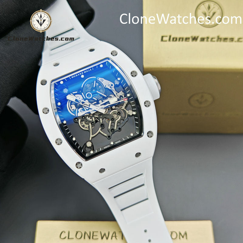 Richard Mille Super Clone Watches 1:1 RM 055 Ceramics Tourbillon White Strap
