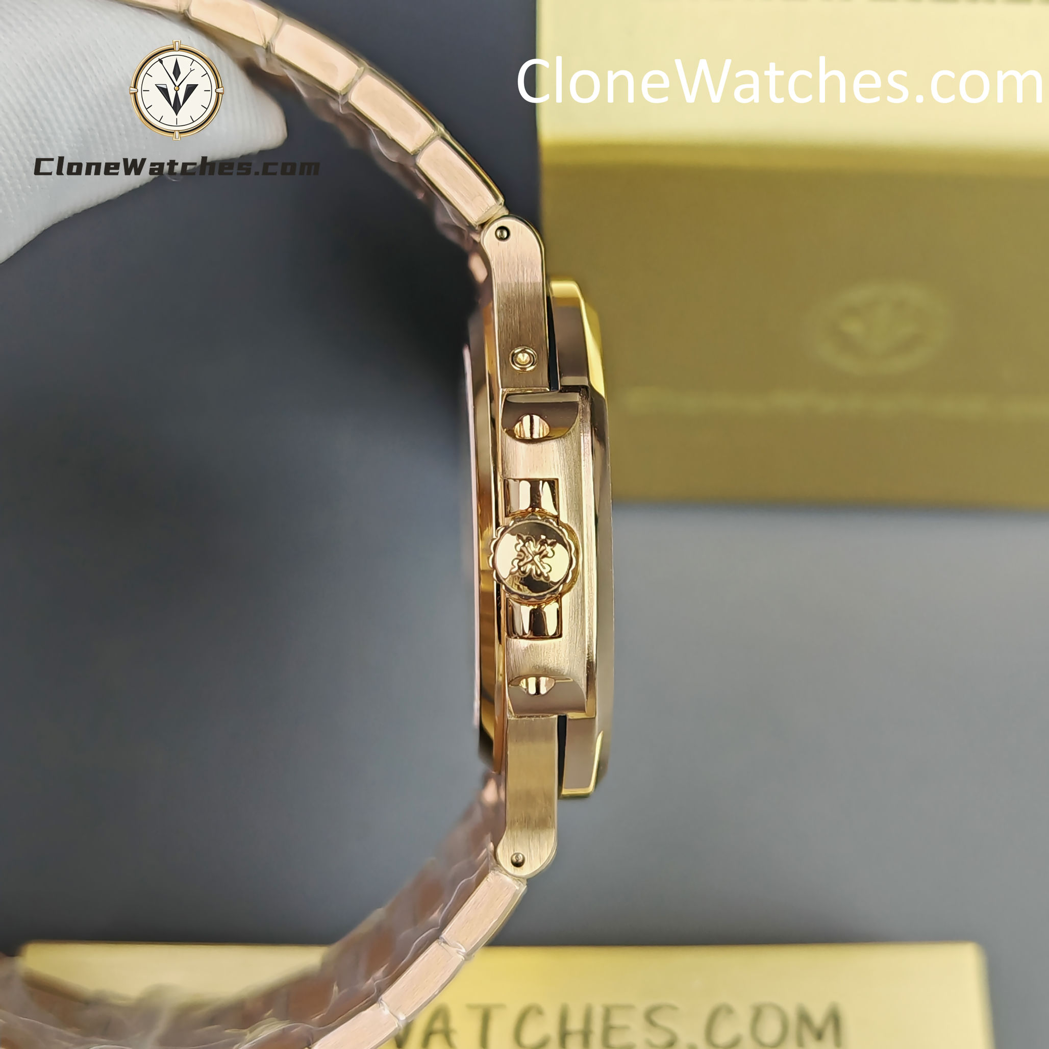Patek Philippe Super Clone Watches 1:1 Nautilus Moon Phase 18K Rose Gold 5712 Brown Dial New Buckle