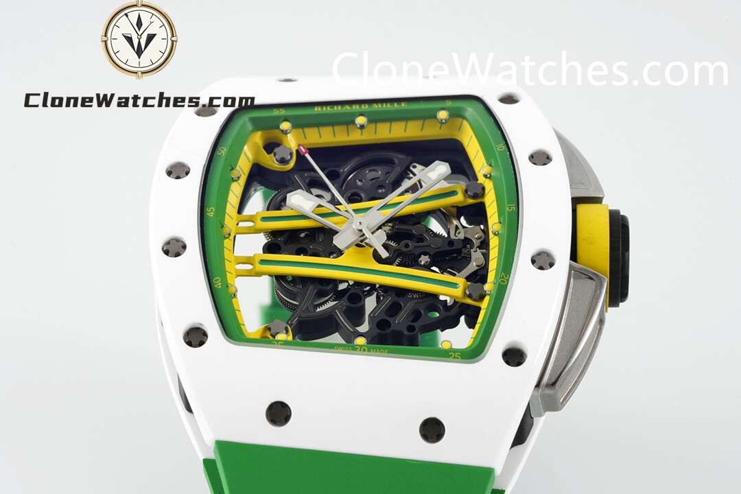 Richard Mille Super Clone Watches 1:1 RM 61-01 White Tourbillon Green Strap