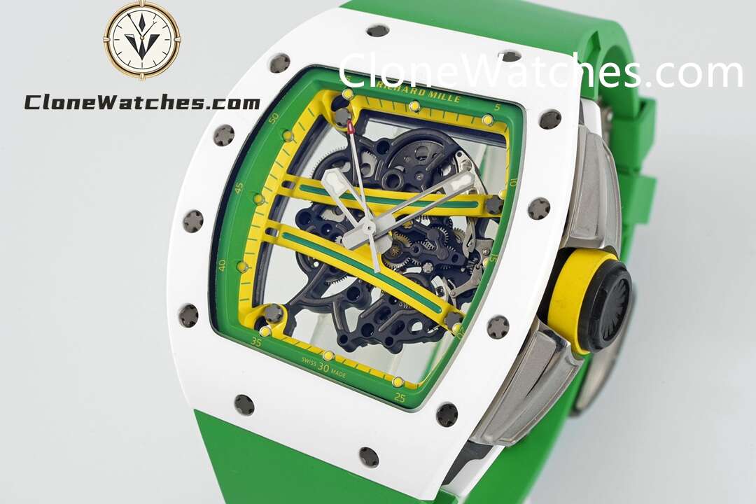 Richard Mille Super Clone Watches 1:1 RM 61-01 White Tourbillon Green Strap