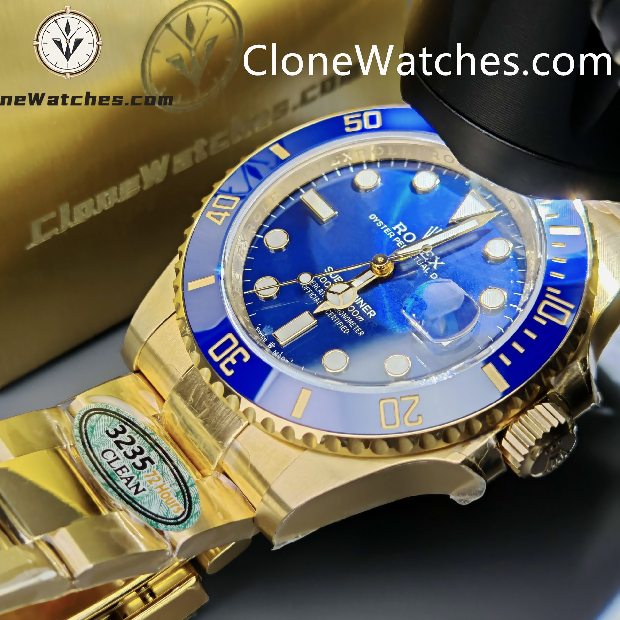 Rolex Super Clone Watches 1:1 18K Gold Blue Dial Submariner 126618LB 3235 Movement