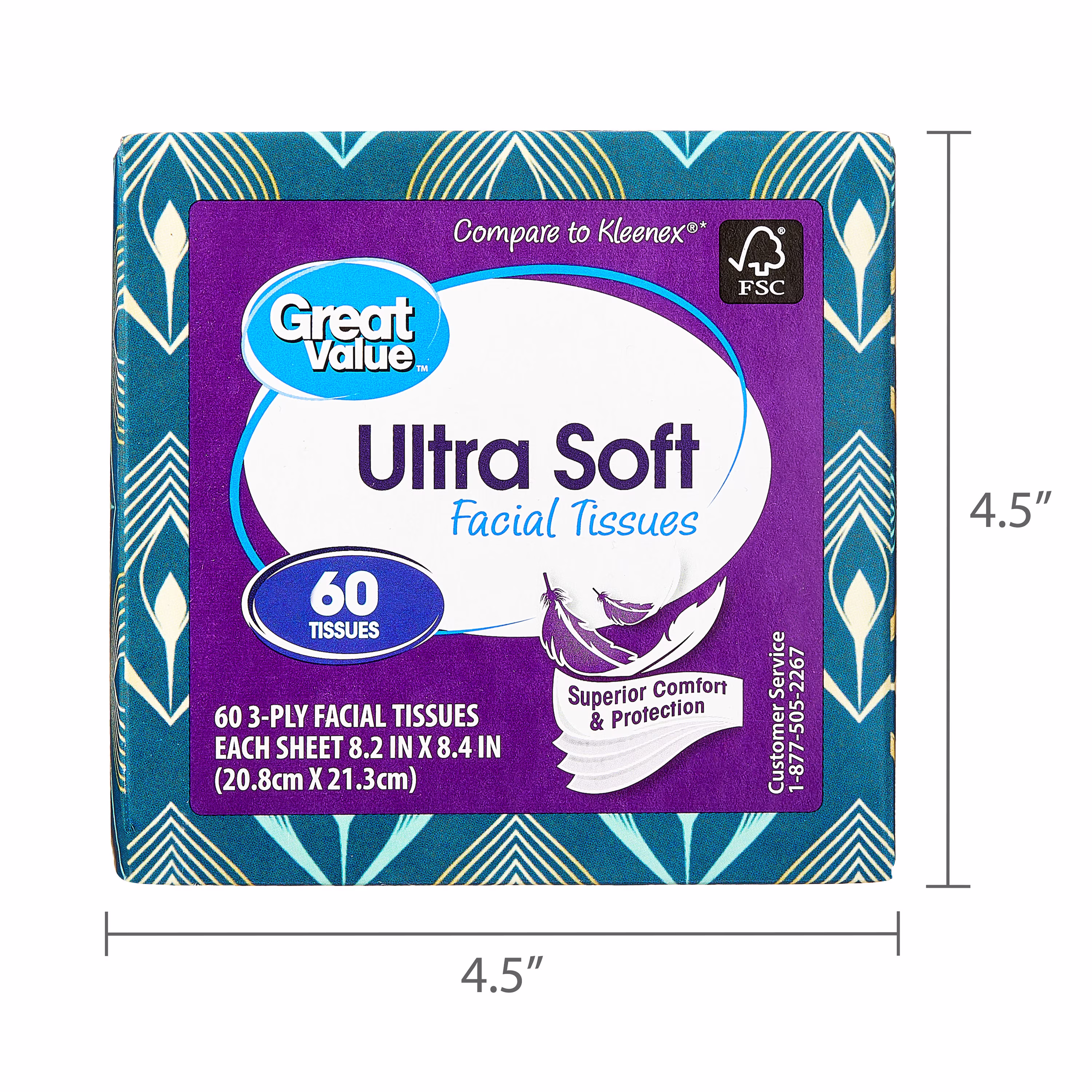 Great Value Ultra Soft Facial Tissues, 1 Cube, 60 Tissues, 3-Ply, Compare to Kleenex®