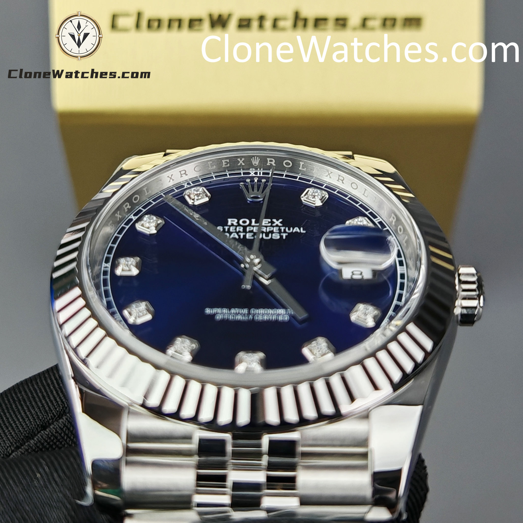 Rolex Super Clone Watches 1:1 DateJust Blue Diamond Dial Jubilee 41MM M126334 3235 Movement