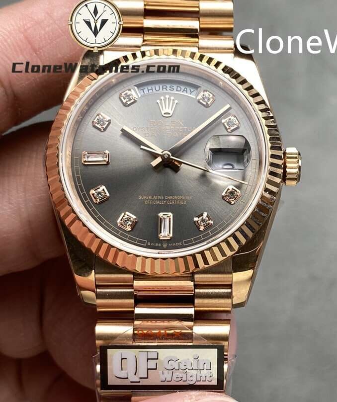 Rolex Super Clone Watches 1:1 Day Date Rose Gold Gray Dial 36mm m128235-0050 3255 Movement