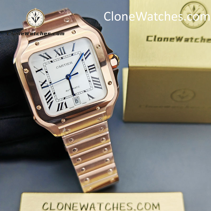 Cartier Super Clone Watches 1:1 Santos Rose Gold White Dial 39.8MM WGSA0018
