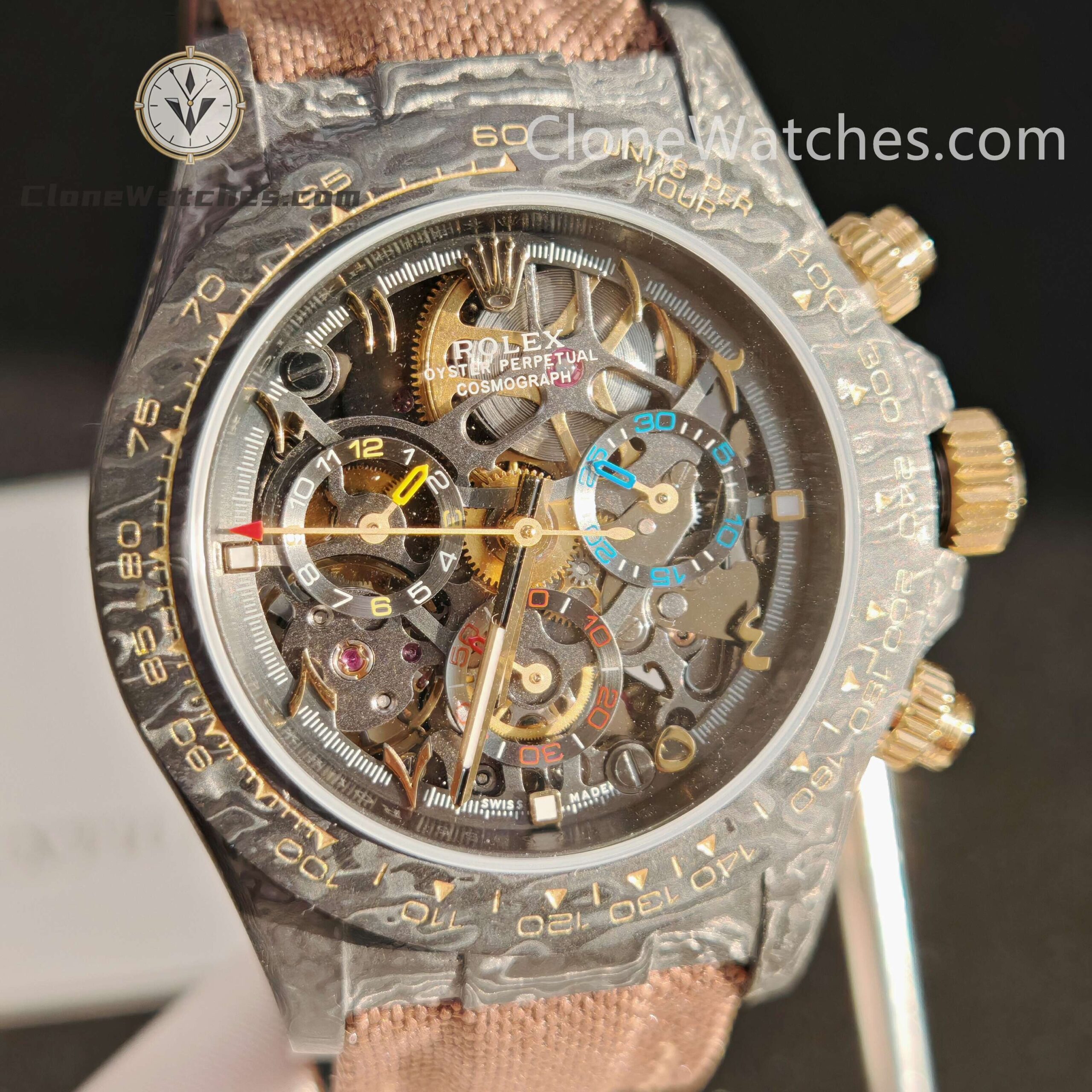 Rolex Super Clone Watches 1:1 Skeleton Daytona Carbon Case DIW Lightweight 4130 Movement