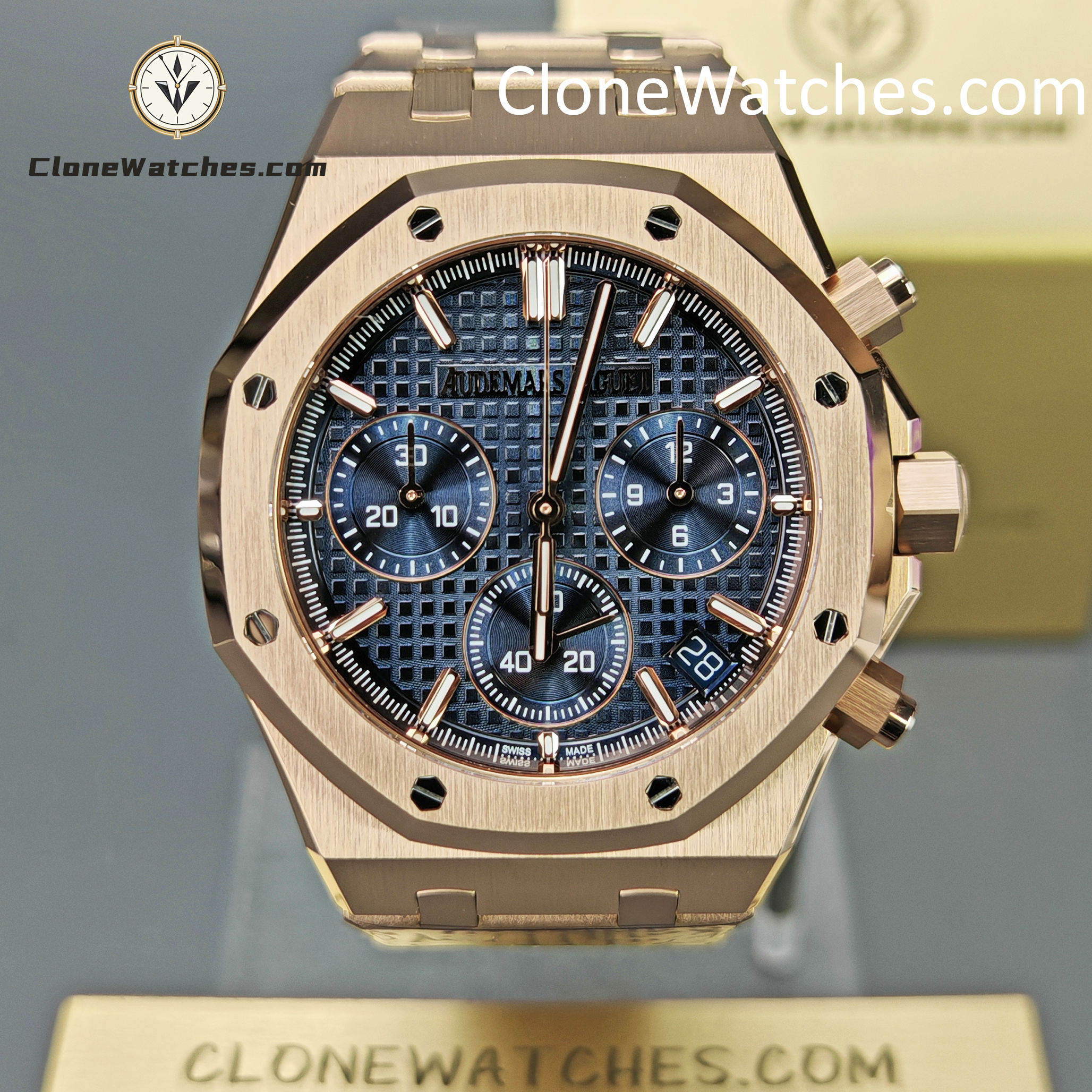 Audemars Piguet Super Clone Watches 1:1 Rose Gold Blue Dial 26240